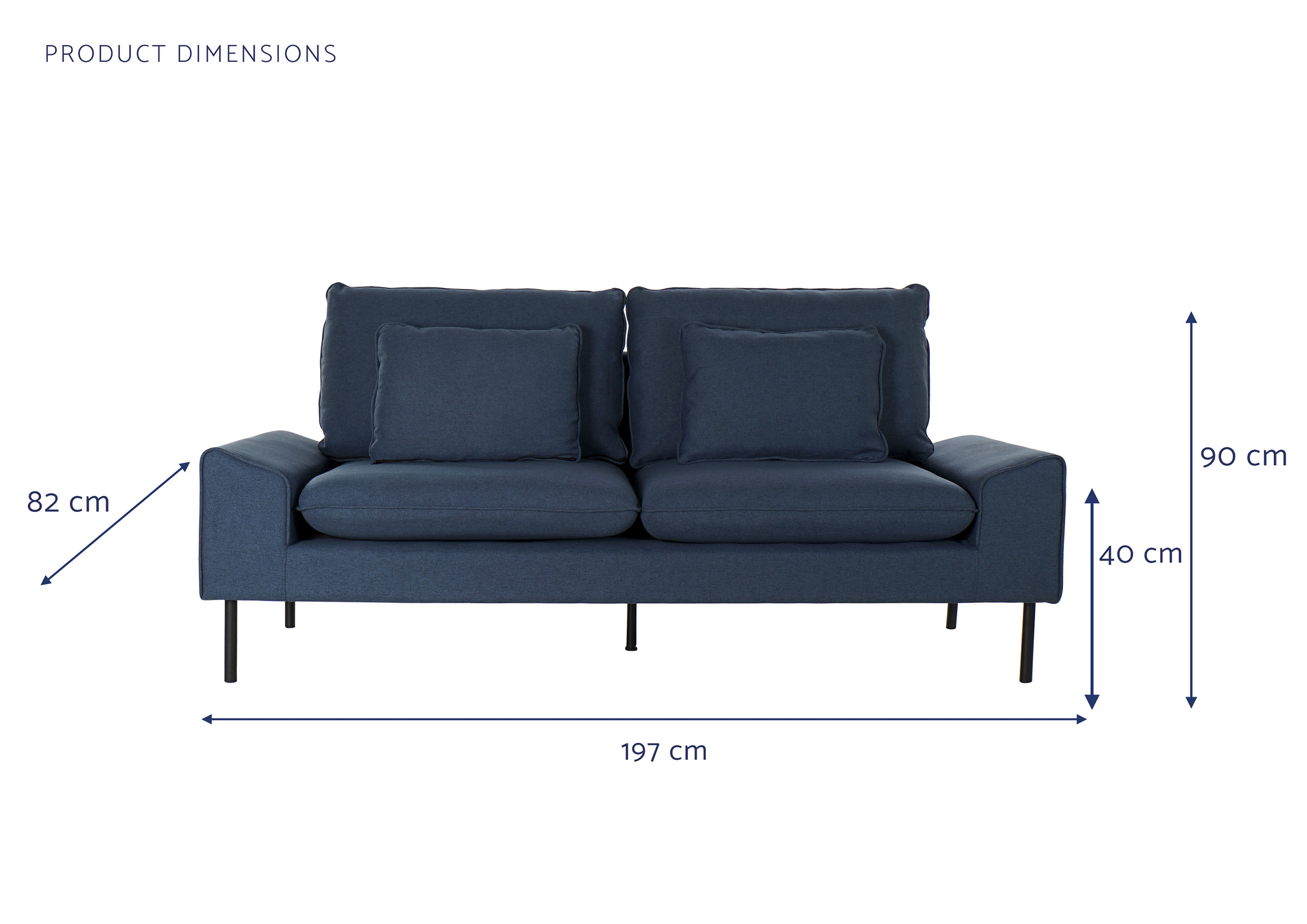 Sofa poliester metal 197x82x90 azul marino