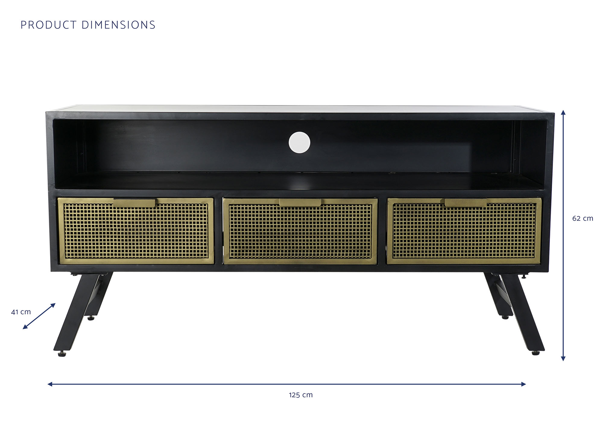 Mueble tv metal 125x41x62 rejilla negro