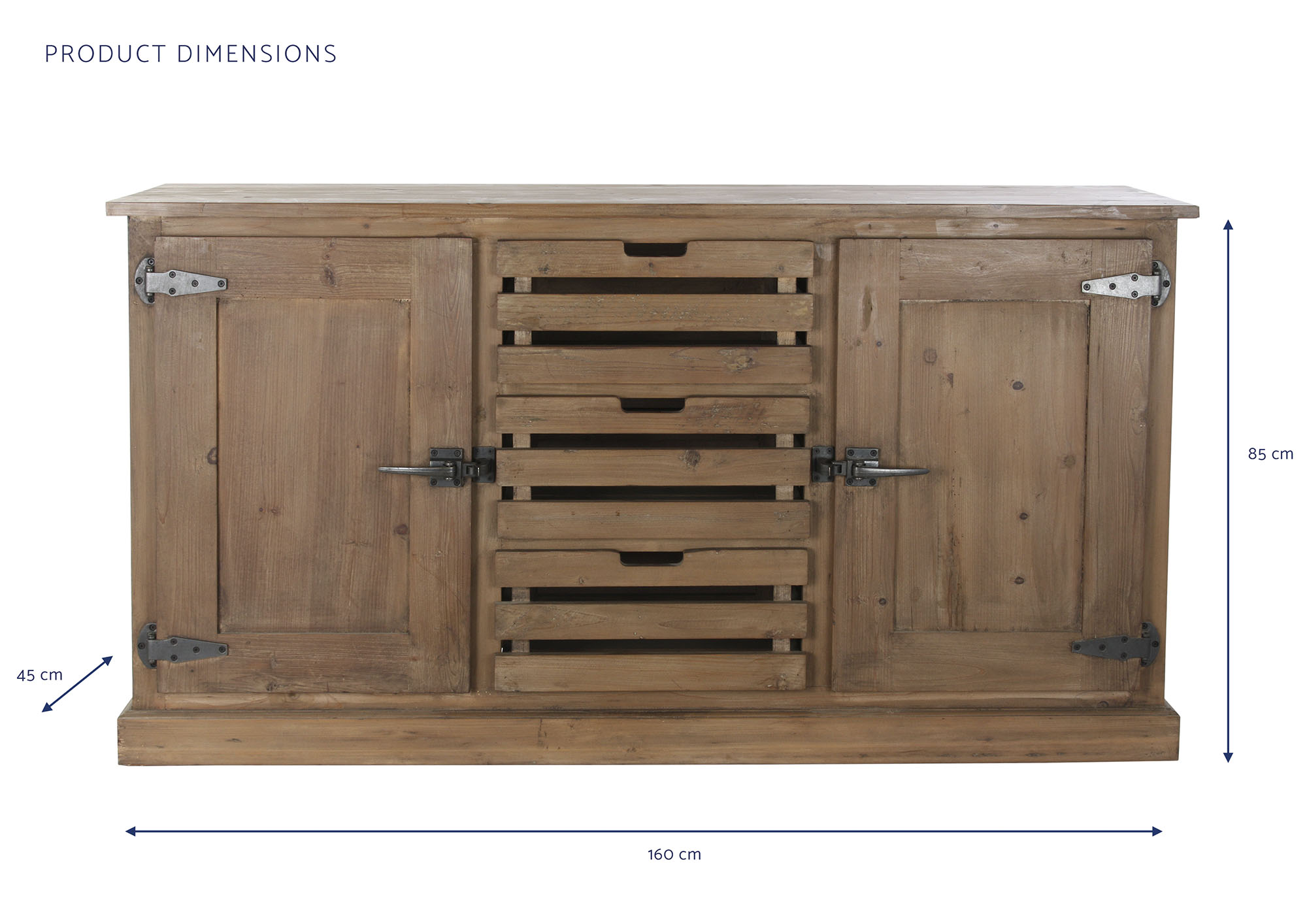 Buffet pino reciclado metal 160x45x85 natural