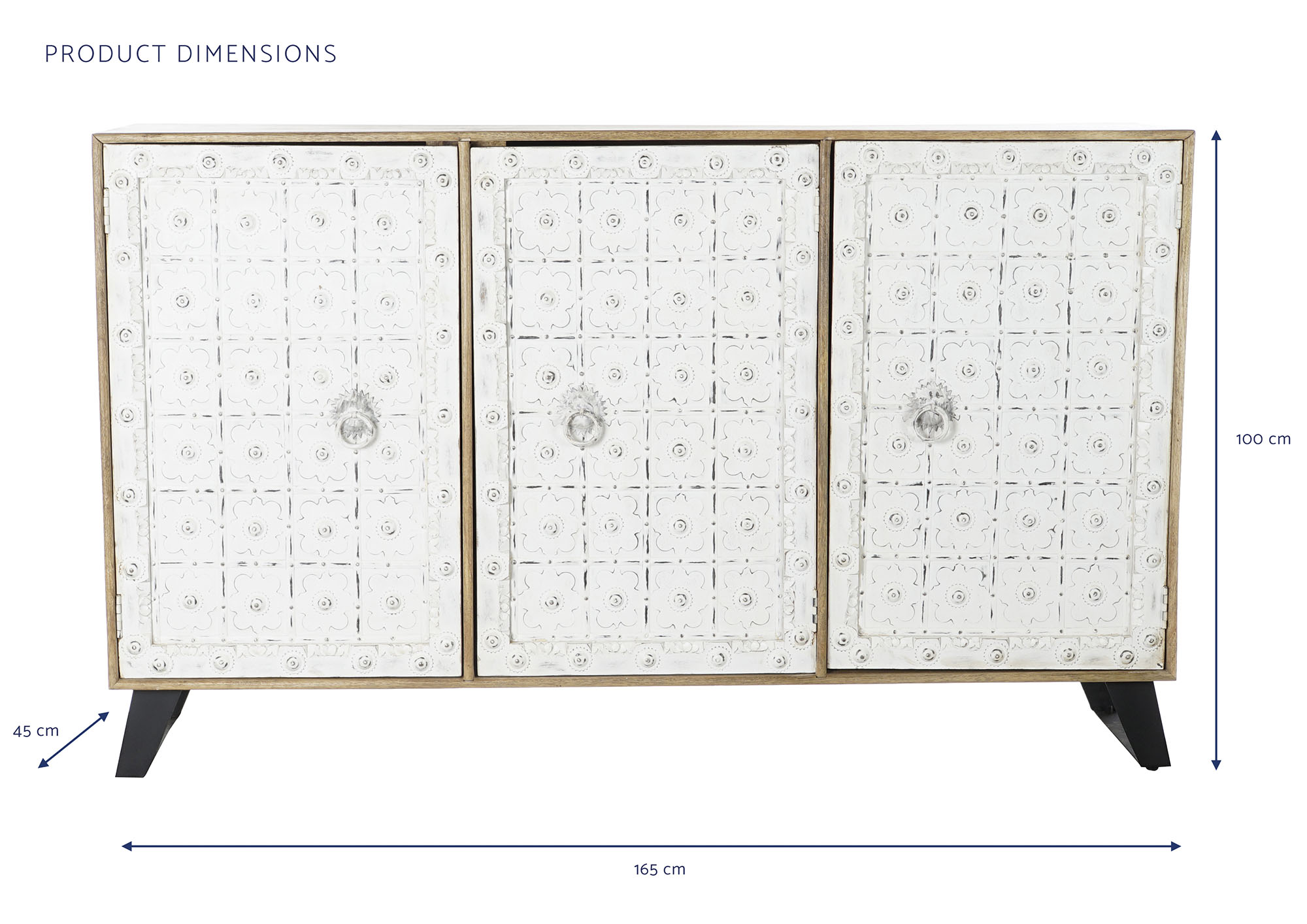 Buffet mango 165x45x100 envejecido blanco