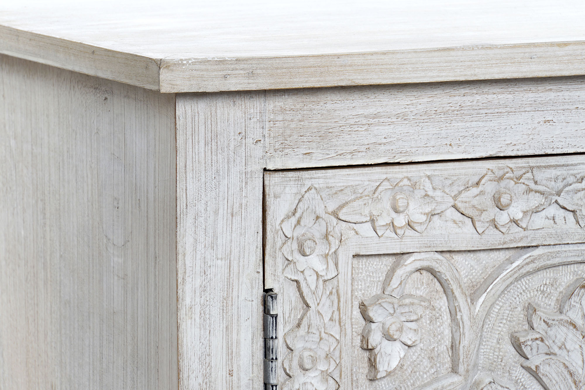 Mueble tv mango madera 151x40x60 envejecido blanco