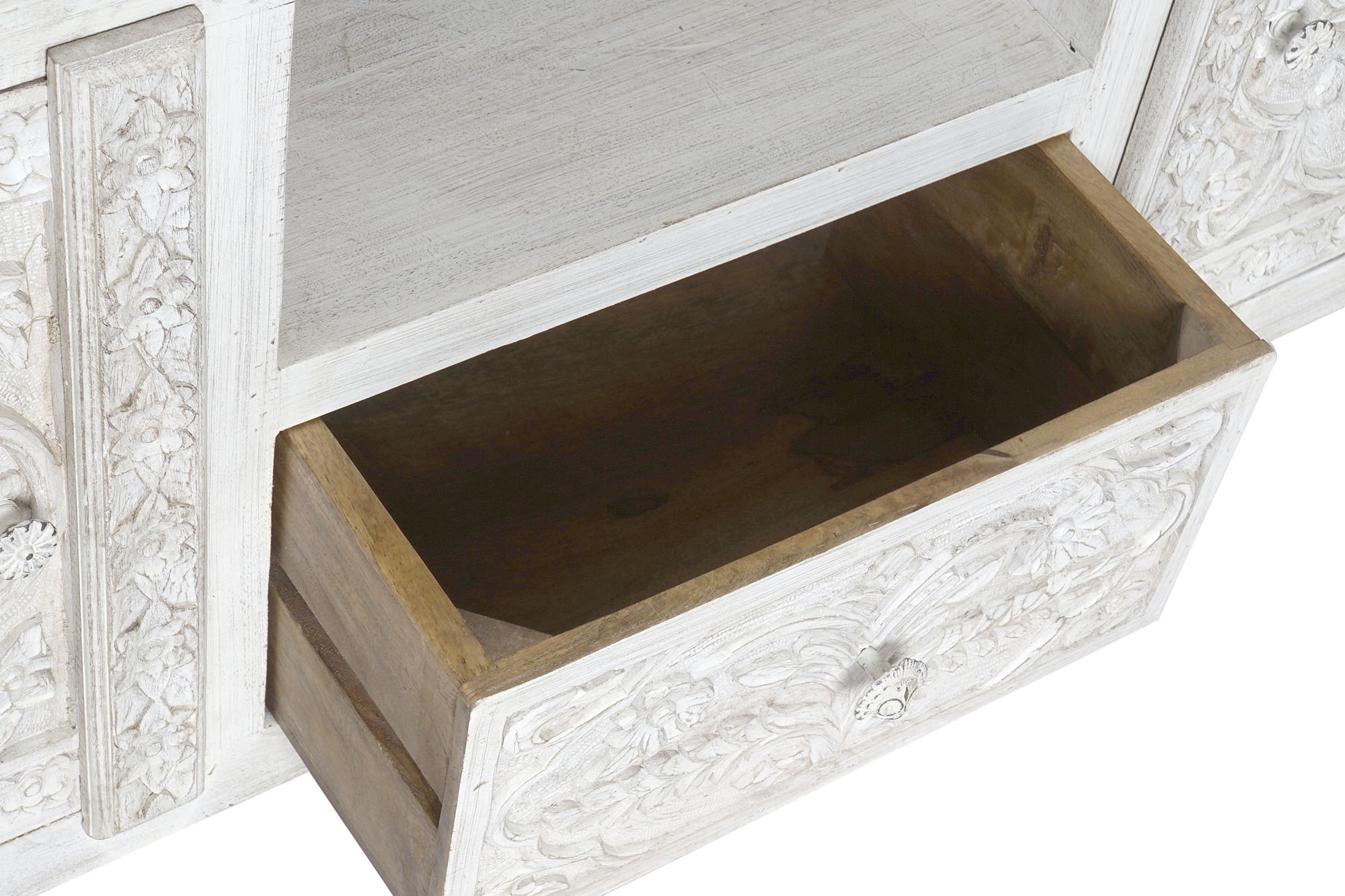 Mueble tv mango madera 151x40x60 envejecido blanco