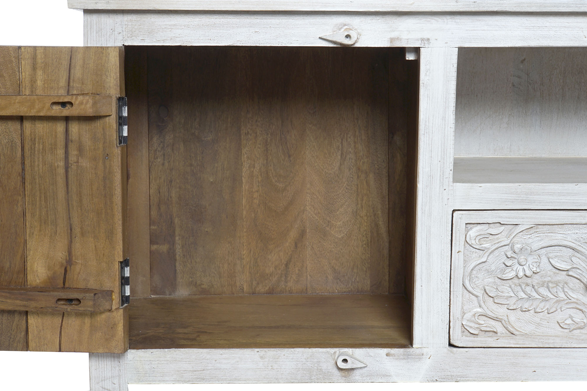 Mueble tv mango madera 151x40x60 envejecido blanco