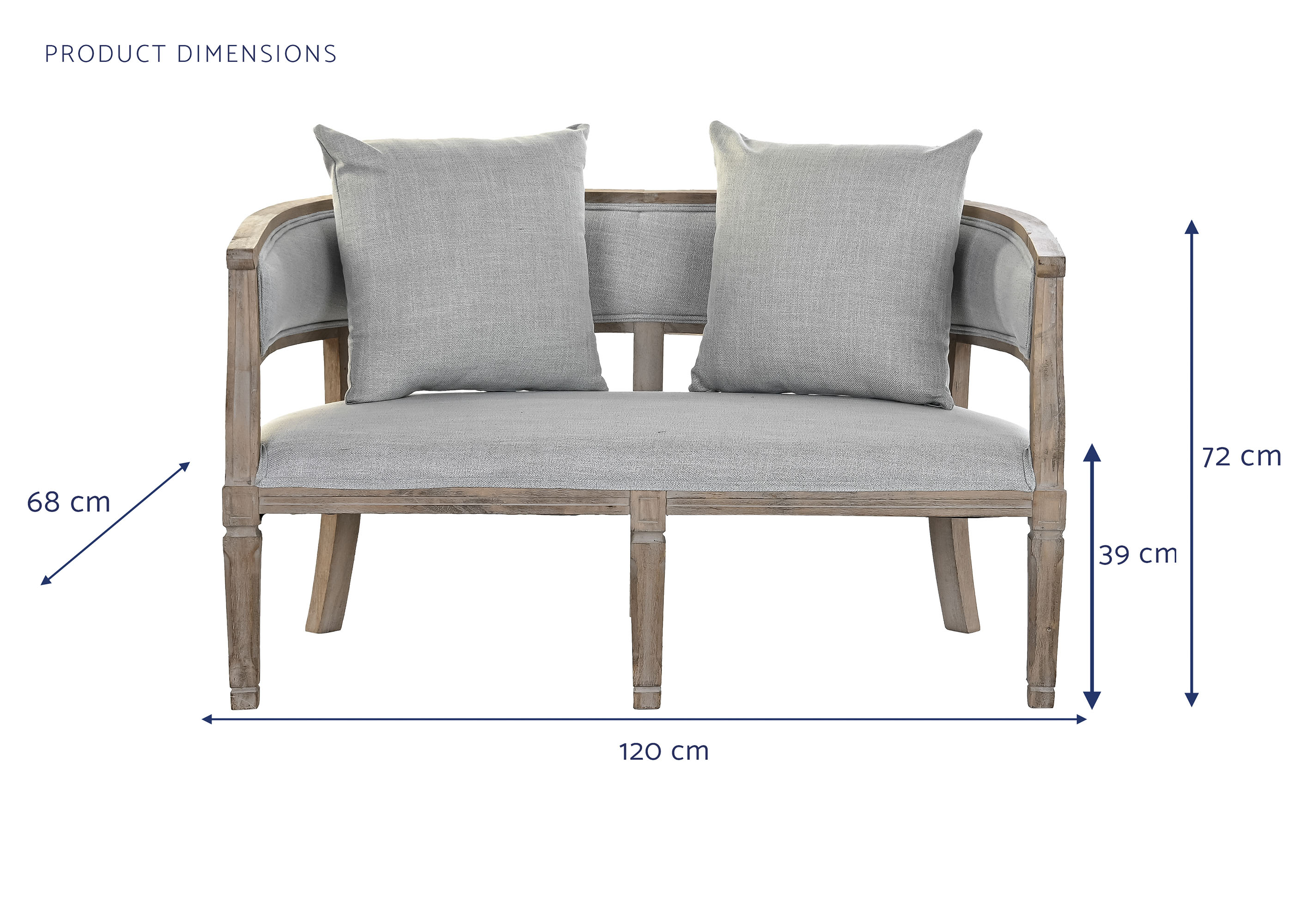 Sofa poliester rubberwood 120x68x72 gris claro