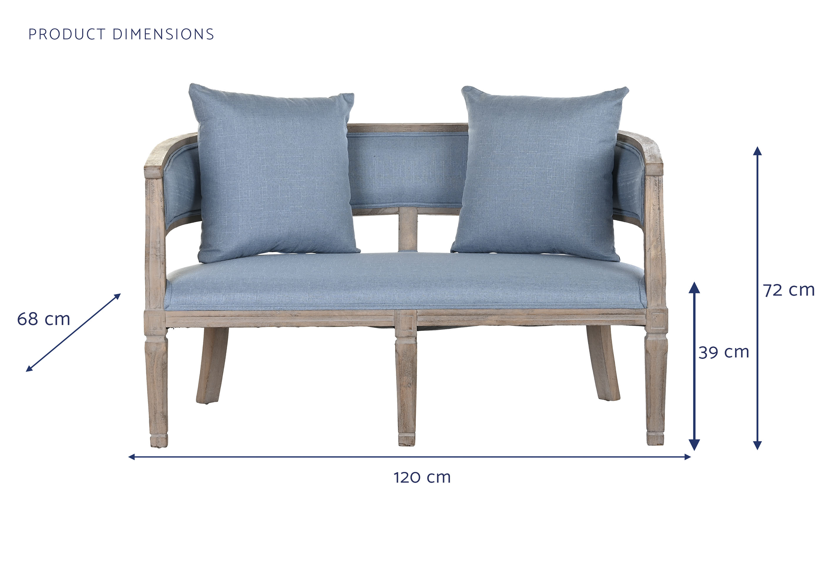Sofa poliester rubberwood 122x69x72 azul
