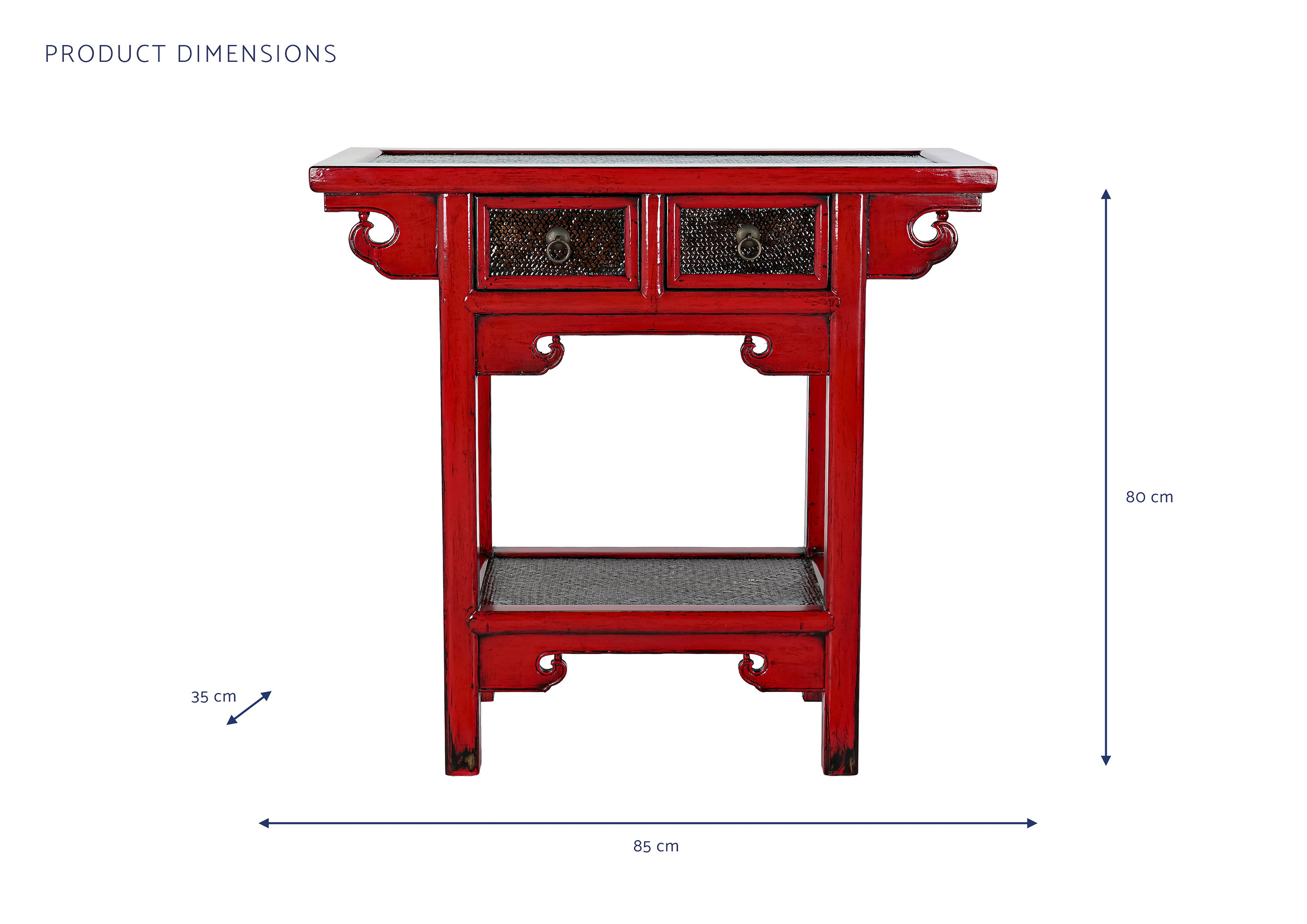 Consola olmo metal 85x35x80 2 cajones rojo