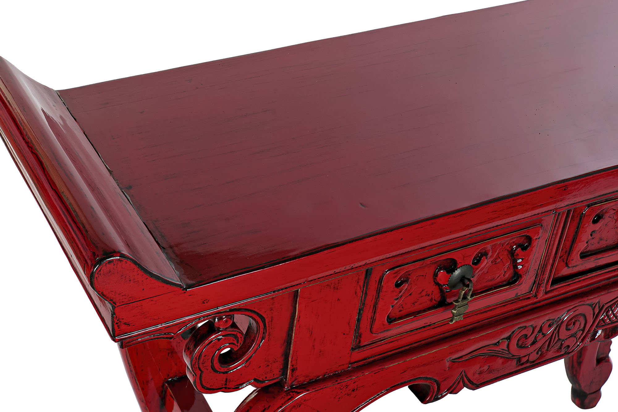 Consola olmo metal 135x37x89 3 cajones rojo