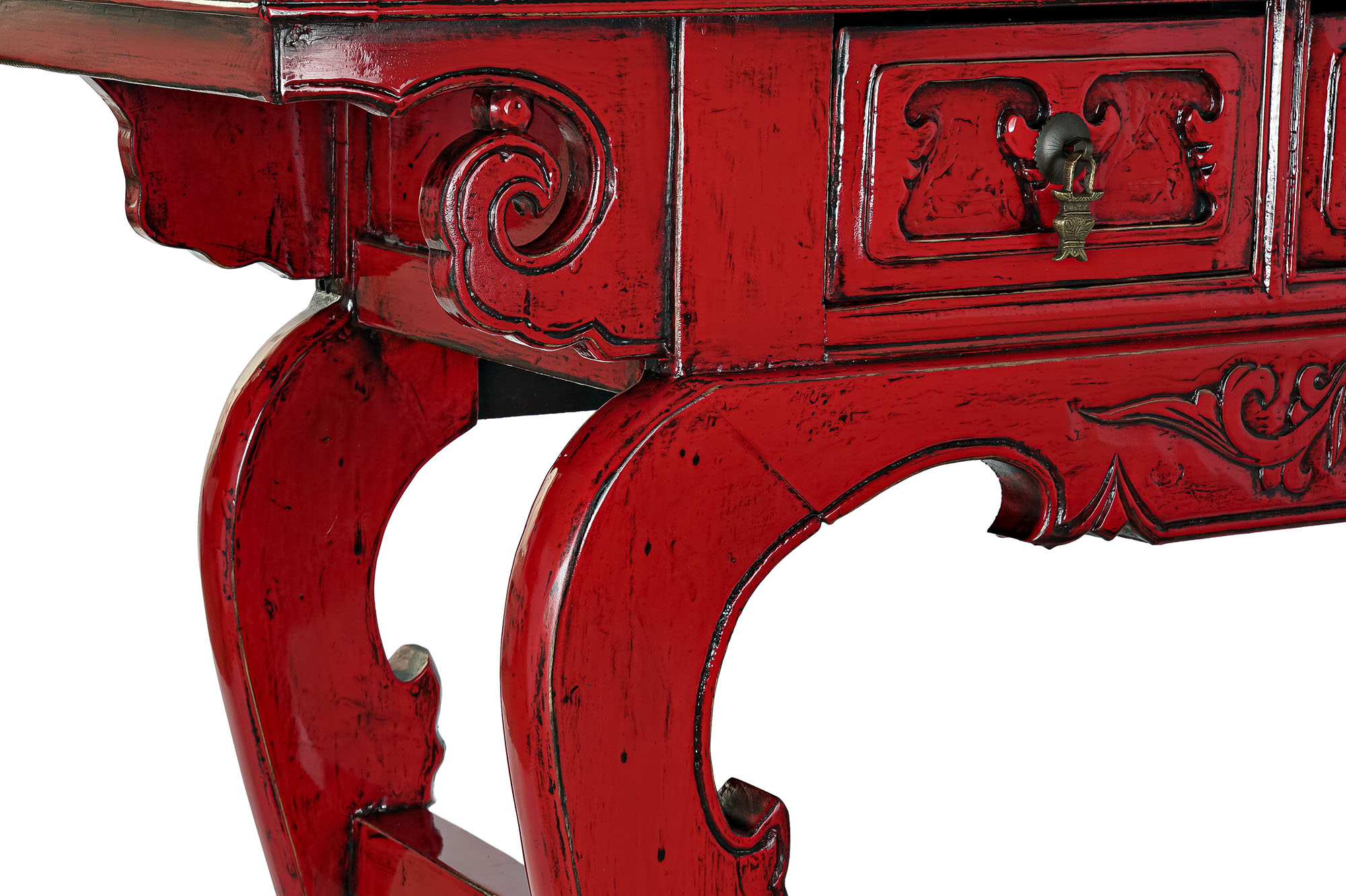 Consola olmo metal 135x37x89 3 cajones rojo