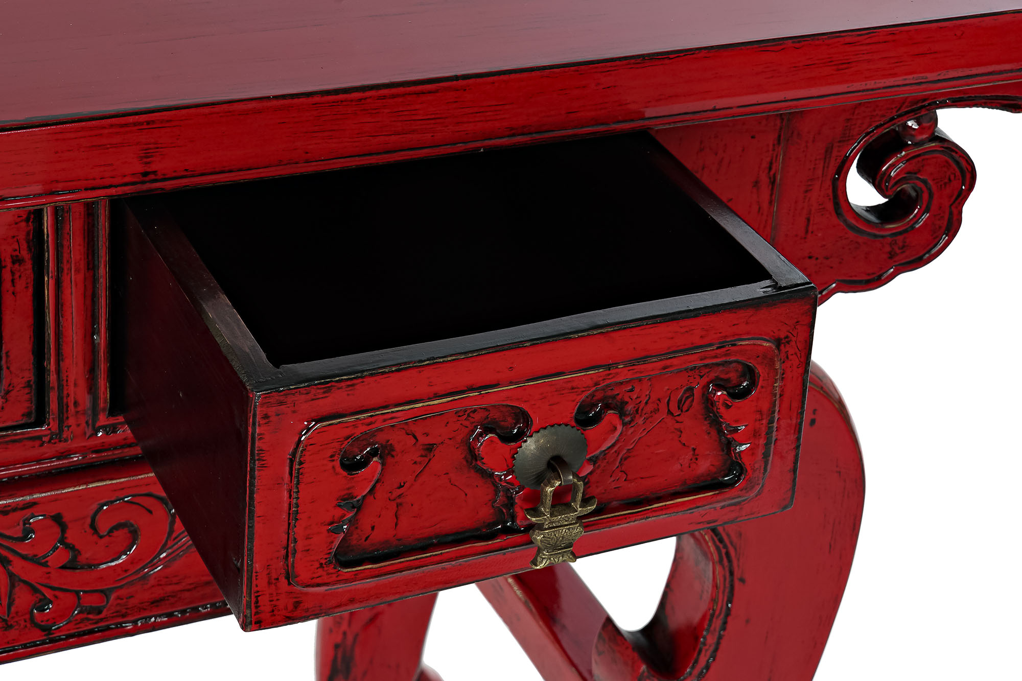 Consola olmo metal 135x37x89 3 cajones rojo