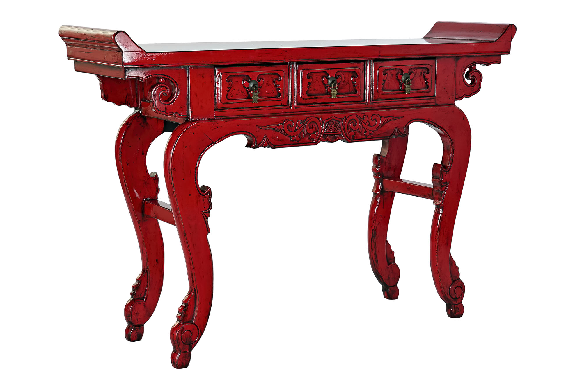 Consola olmo metal 135x37x89 3 cajones rojo