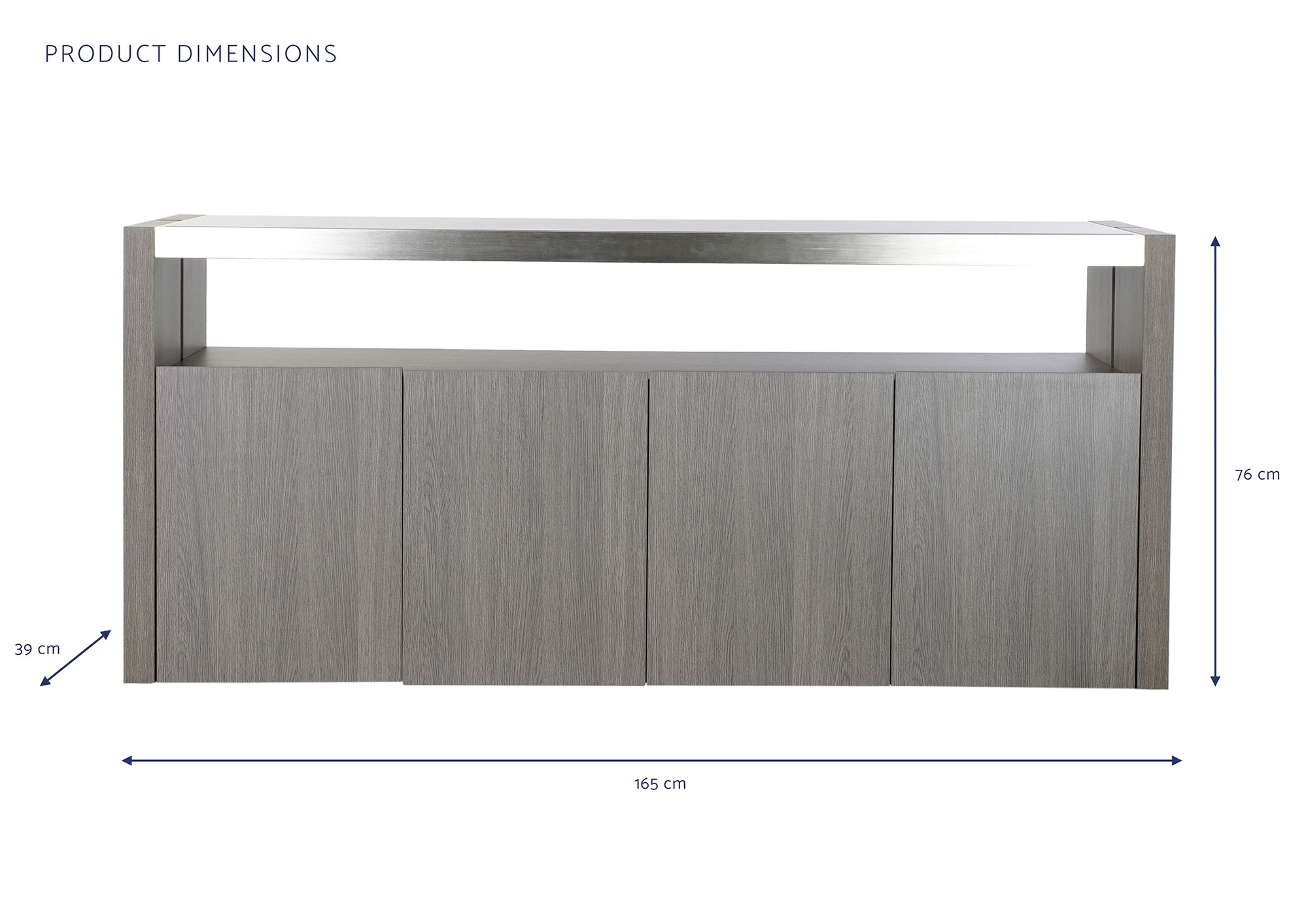 Buffet roble aluminio 165x39x76 cristal gris