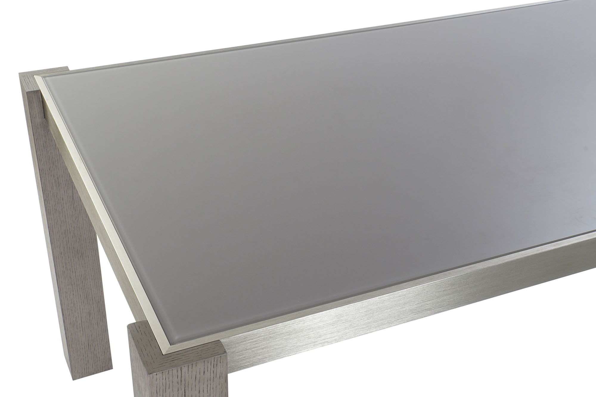 Mesa comedor roble aluminio 162x92x74 cristal gris