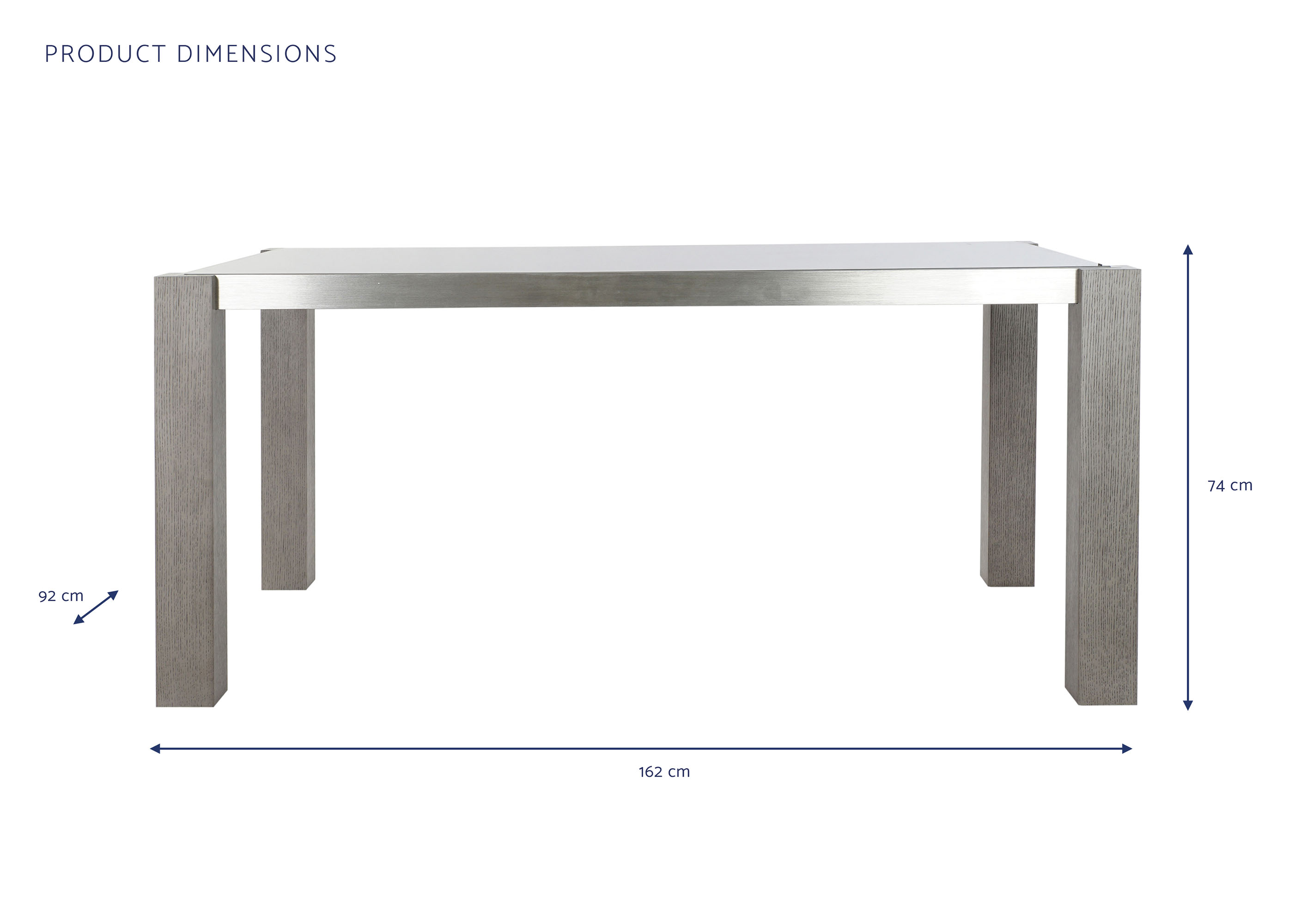 Mesa comedor roble aluminio 162x92x74 cristal gris