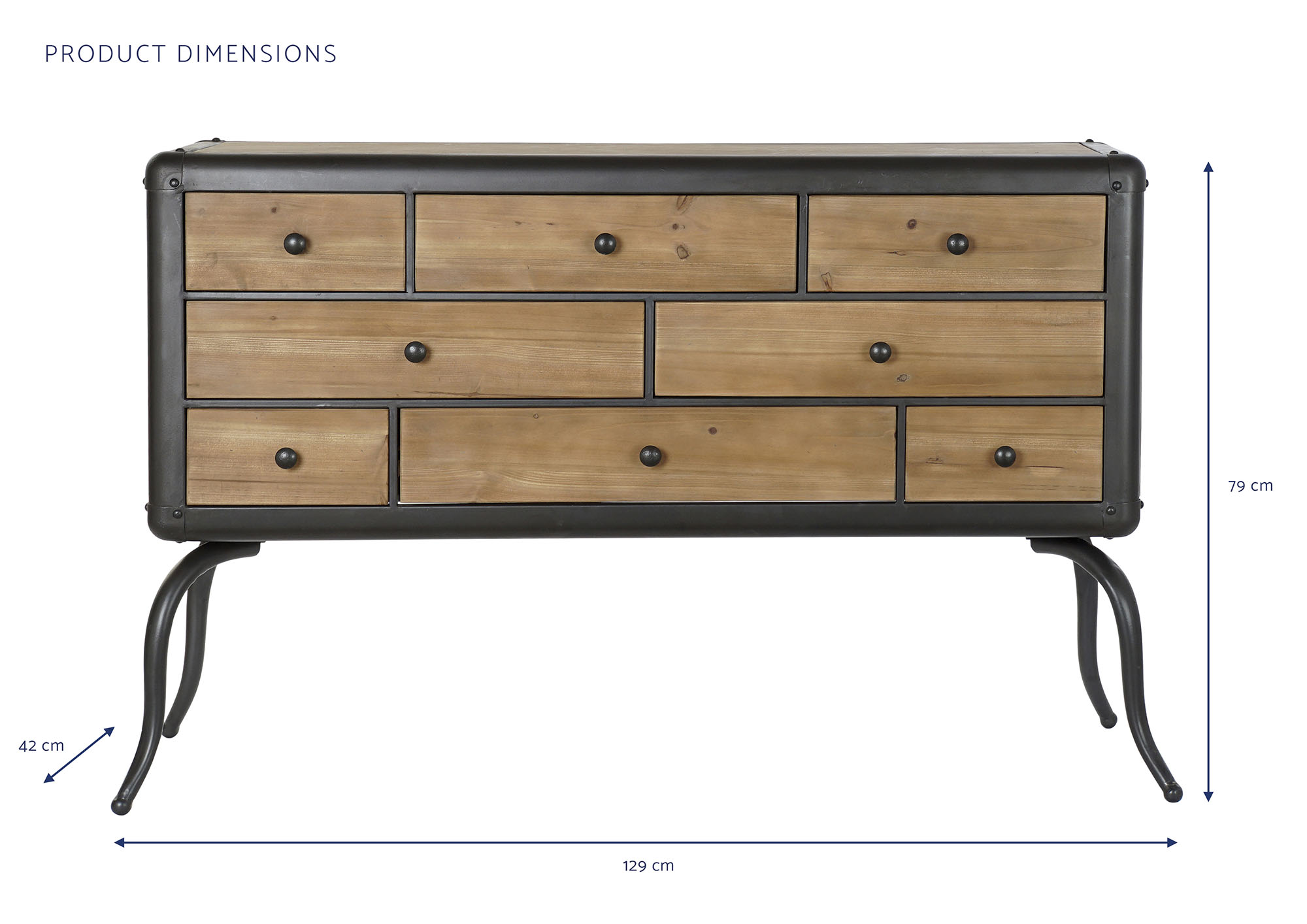 Cajonera abeto metal 129x42x79 natural