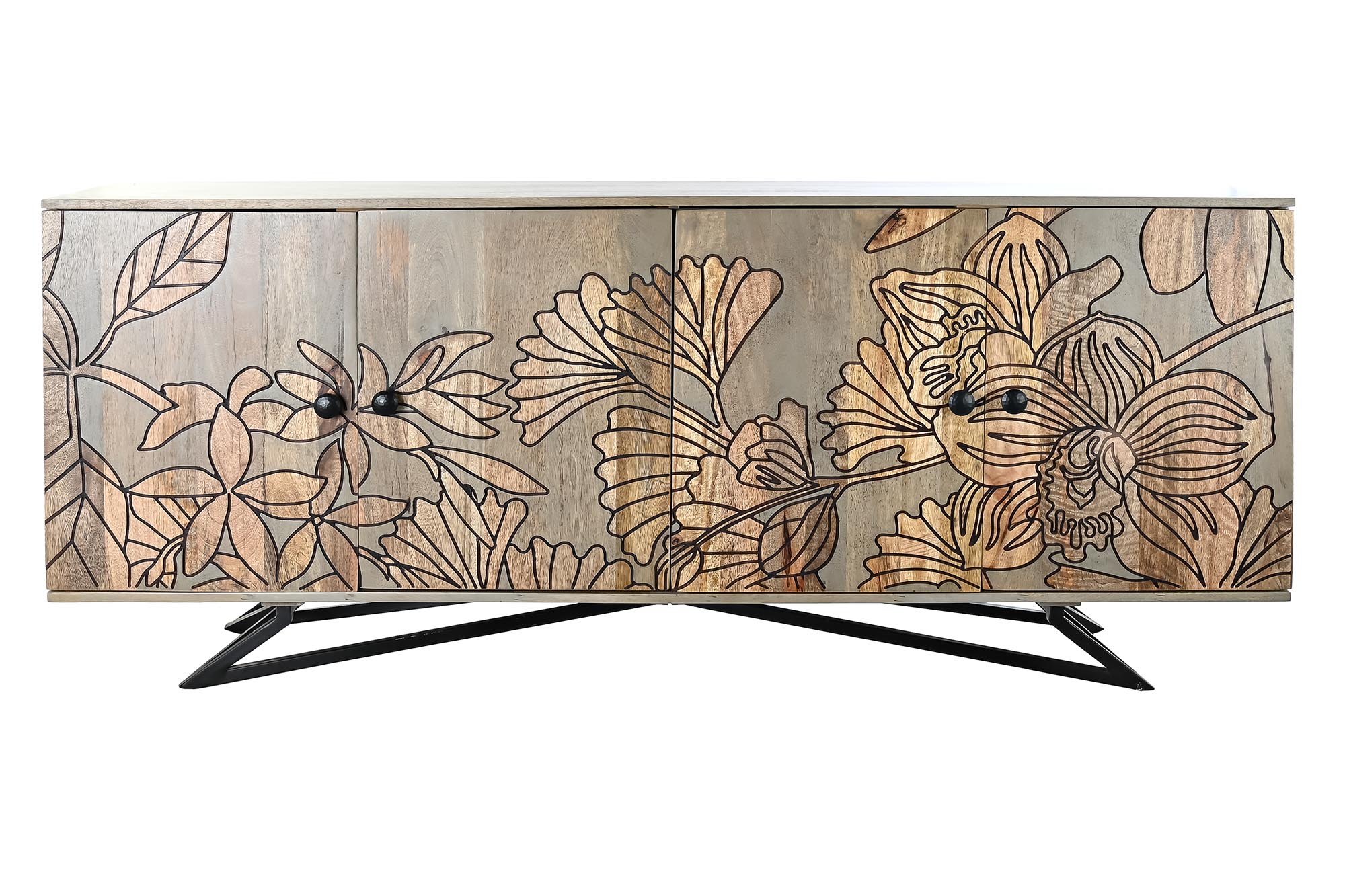 Buffet mango metal 177x45x74 flores gris