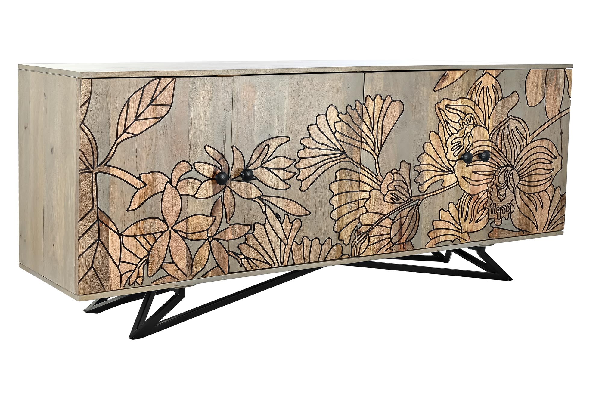 Buffet mango metal 177x45x74 flores gris