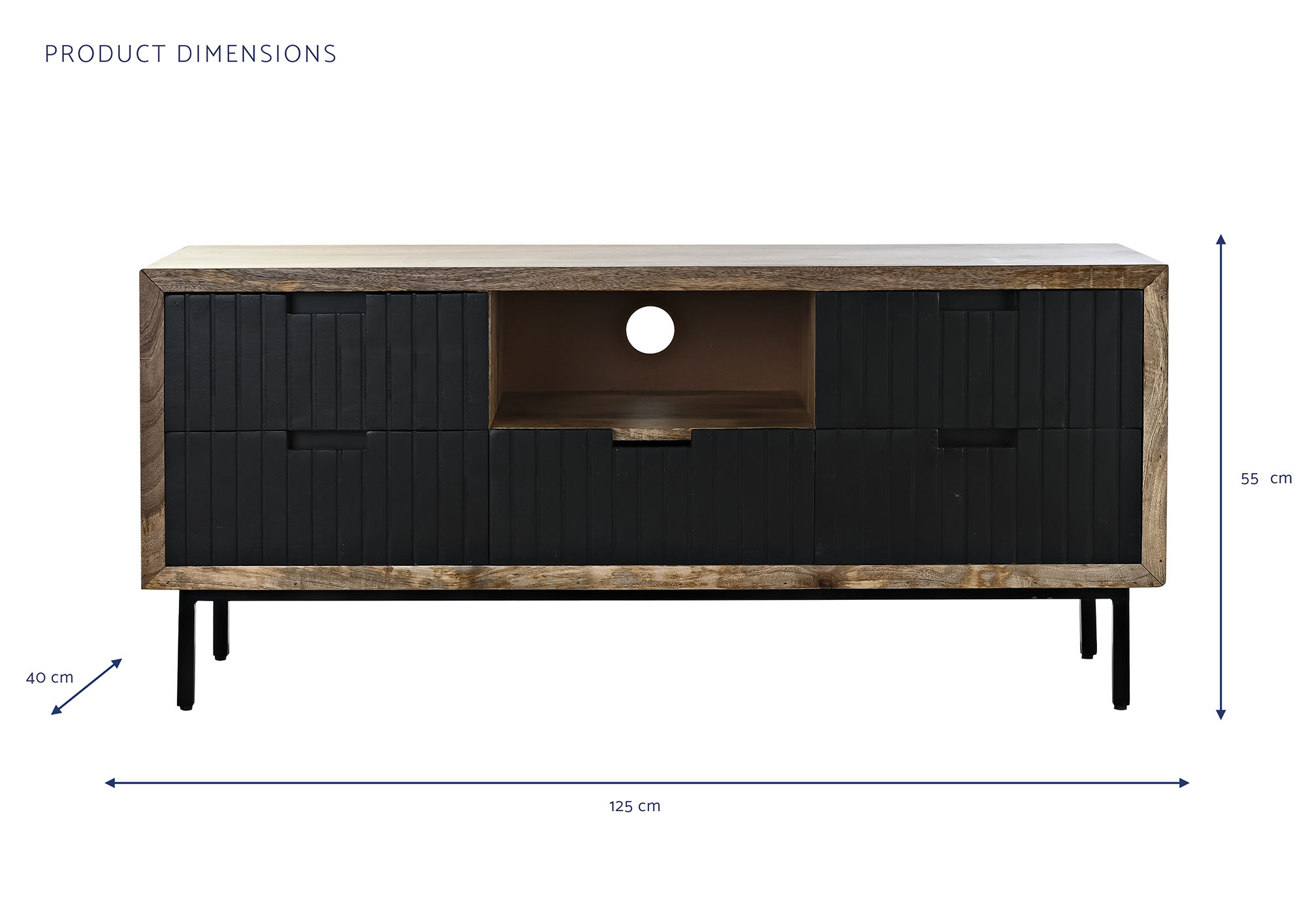 Mueble tv mango metal 125x40x55 negro