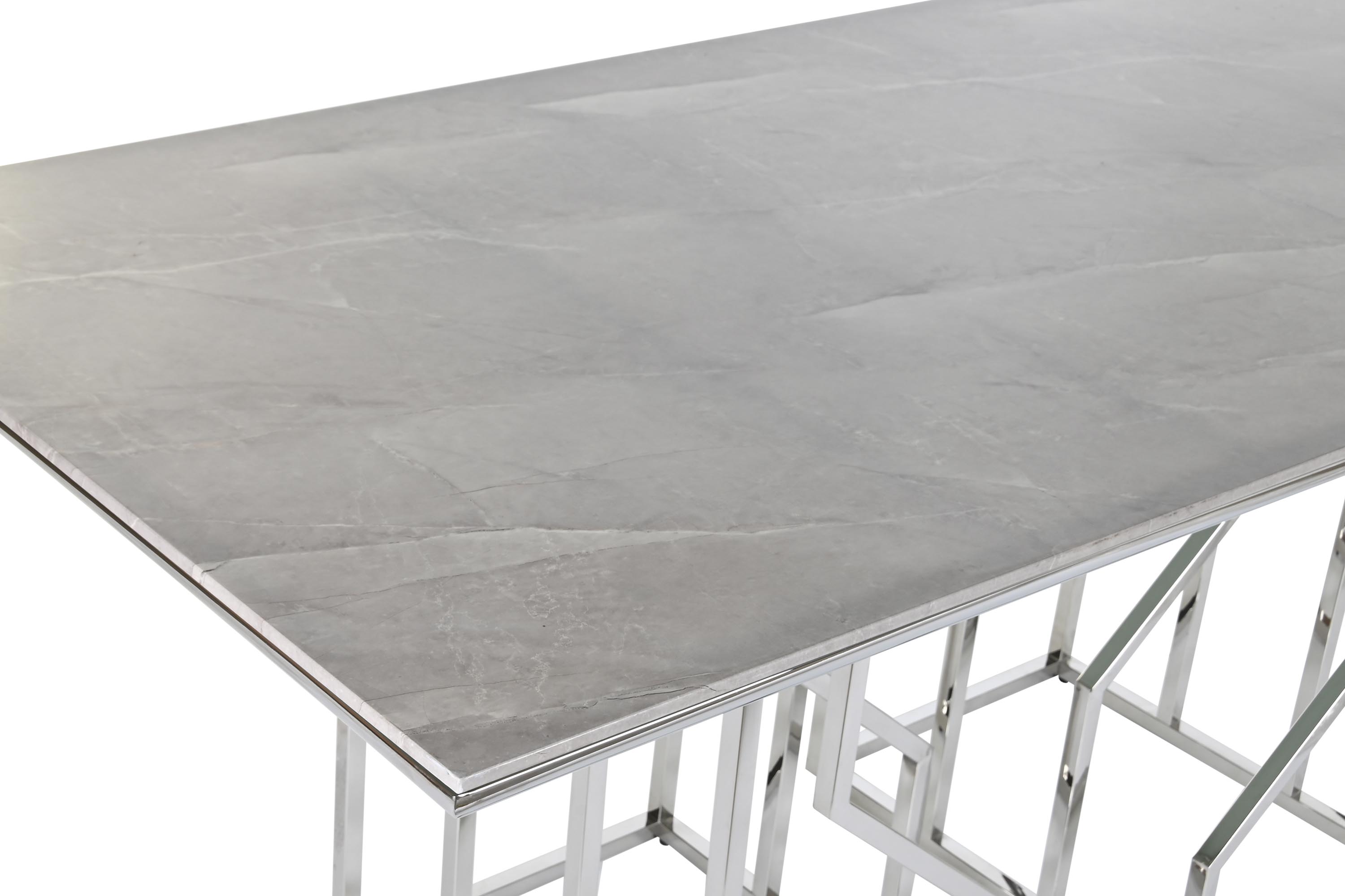 Mesa comedor acero cristal 180x90x75 simil marmol