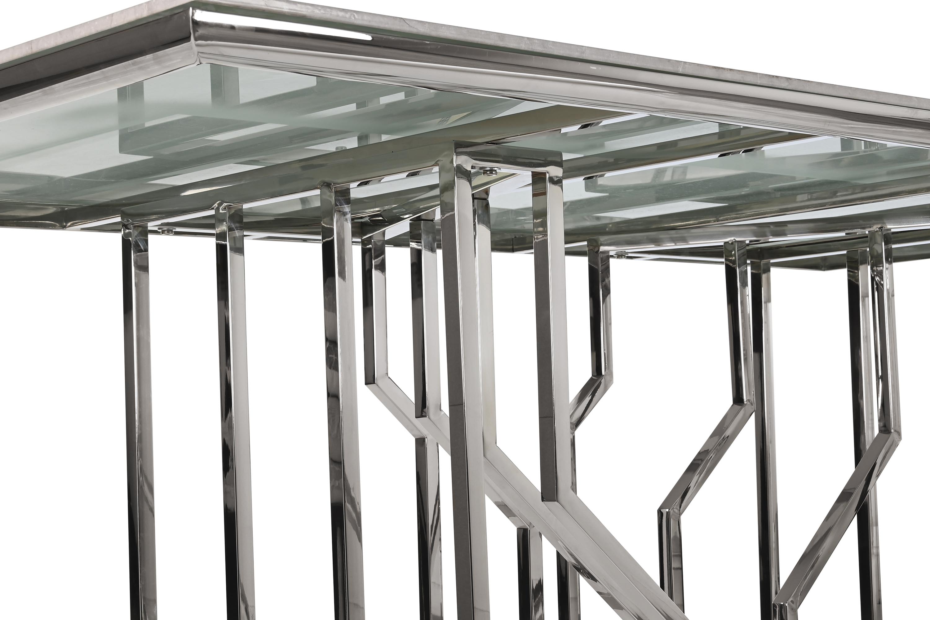 Mesa comedor acero cristal 180x90x75 simil marmol