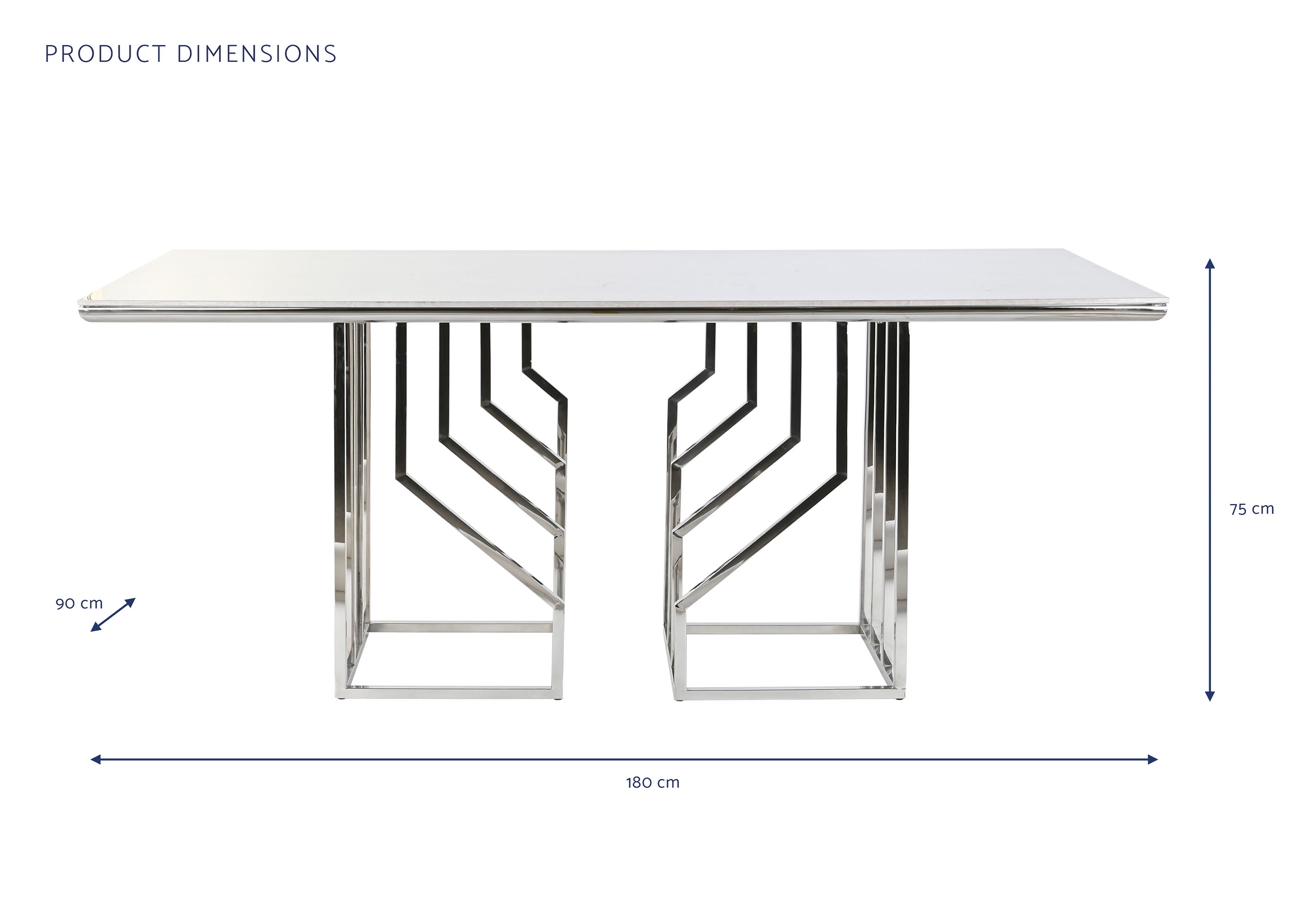 Mesa comedor acero cristal 180x90x75 simil marmol