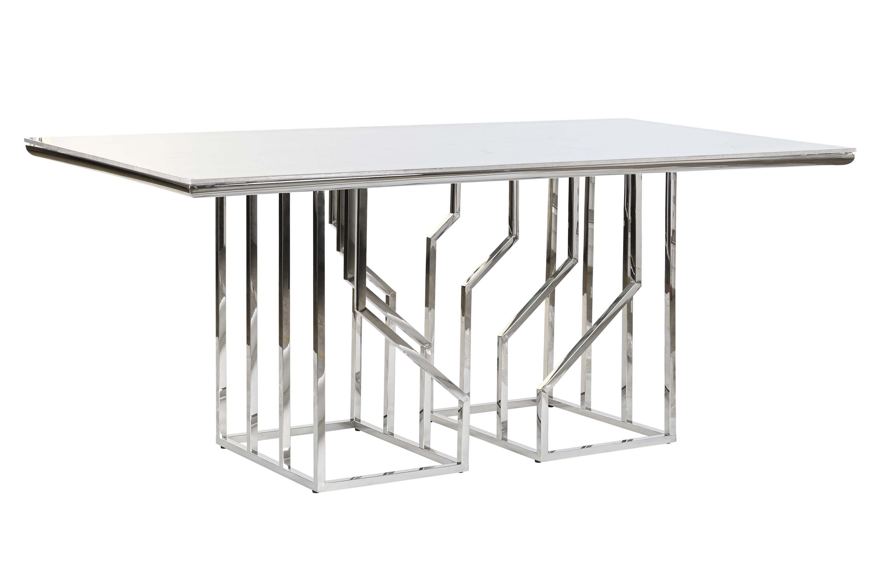 Mesa comedor acero cristal 180x90x75 simil marmol