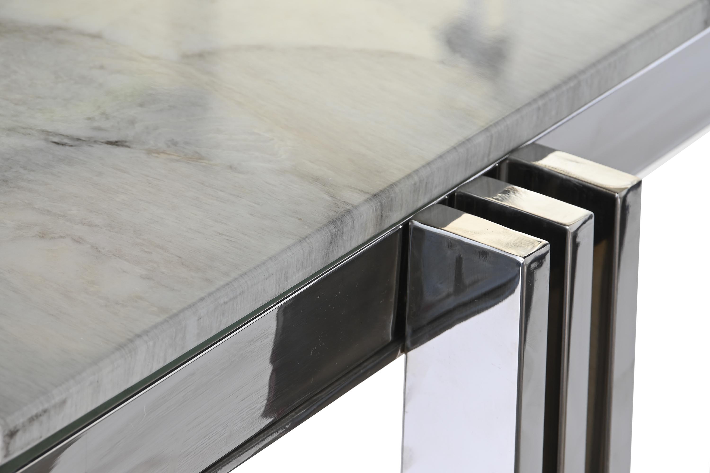 Mesa comedor acero cristal 180x90x76 simil marmol