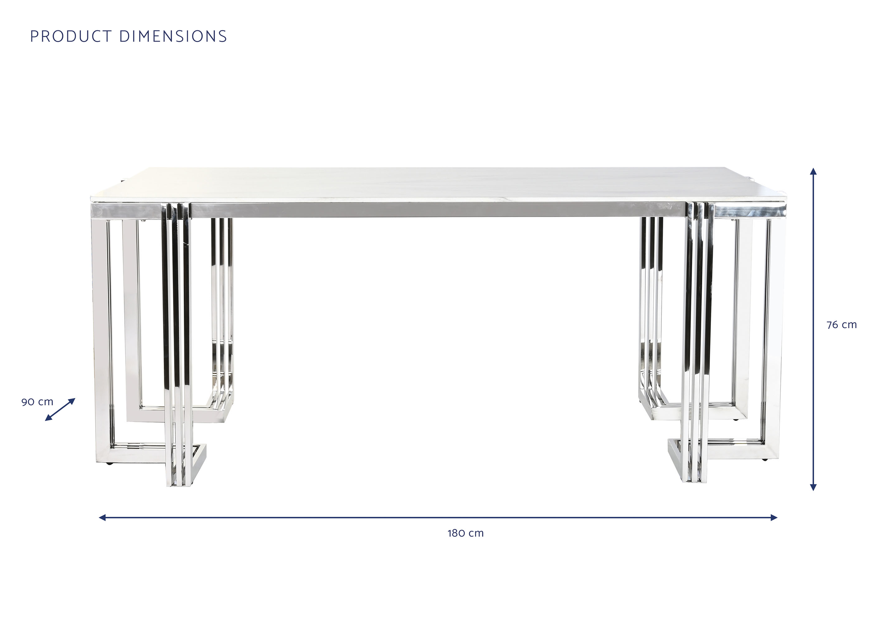 Mesa comedor acero cristal 180x90x76 simil marmol