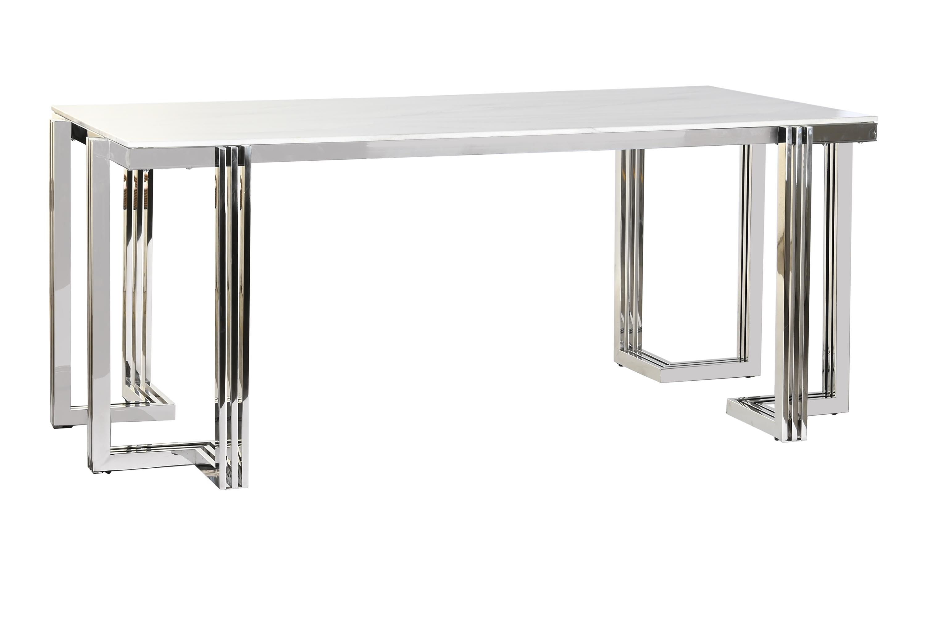 Mesa comedor acero cristal 180x90x76 simil marmol