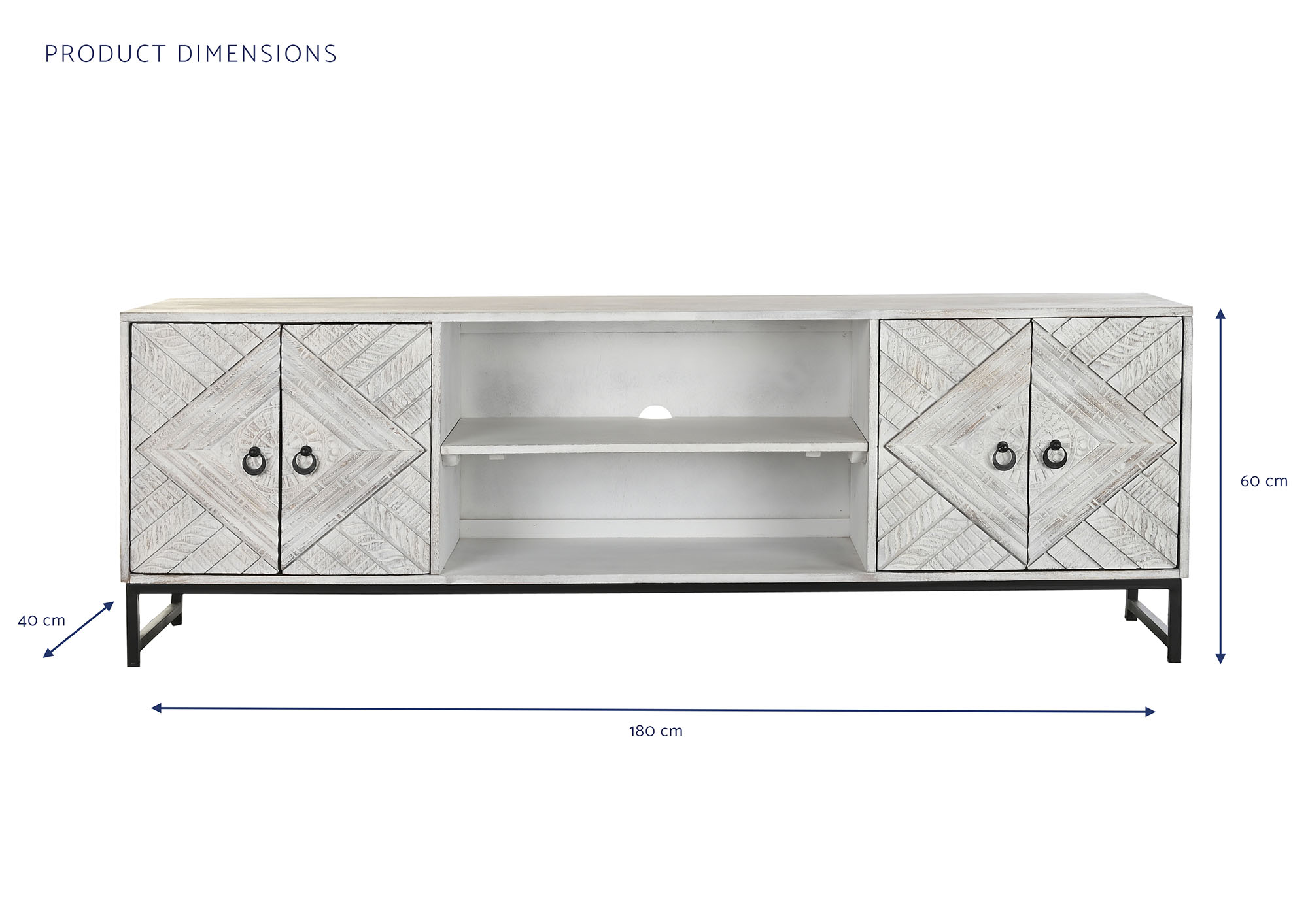 Mueble tv mango metal 180x40x60 blanco
