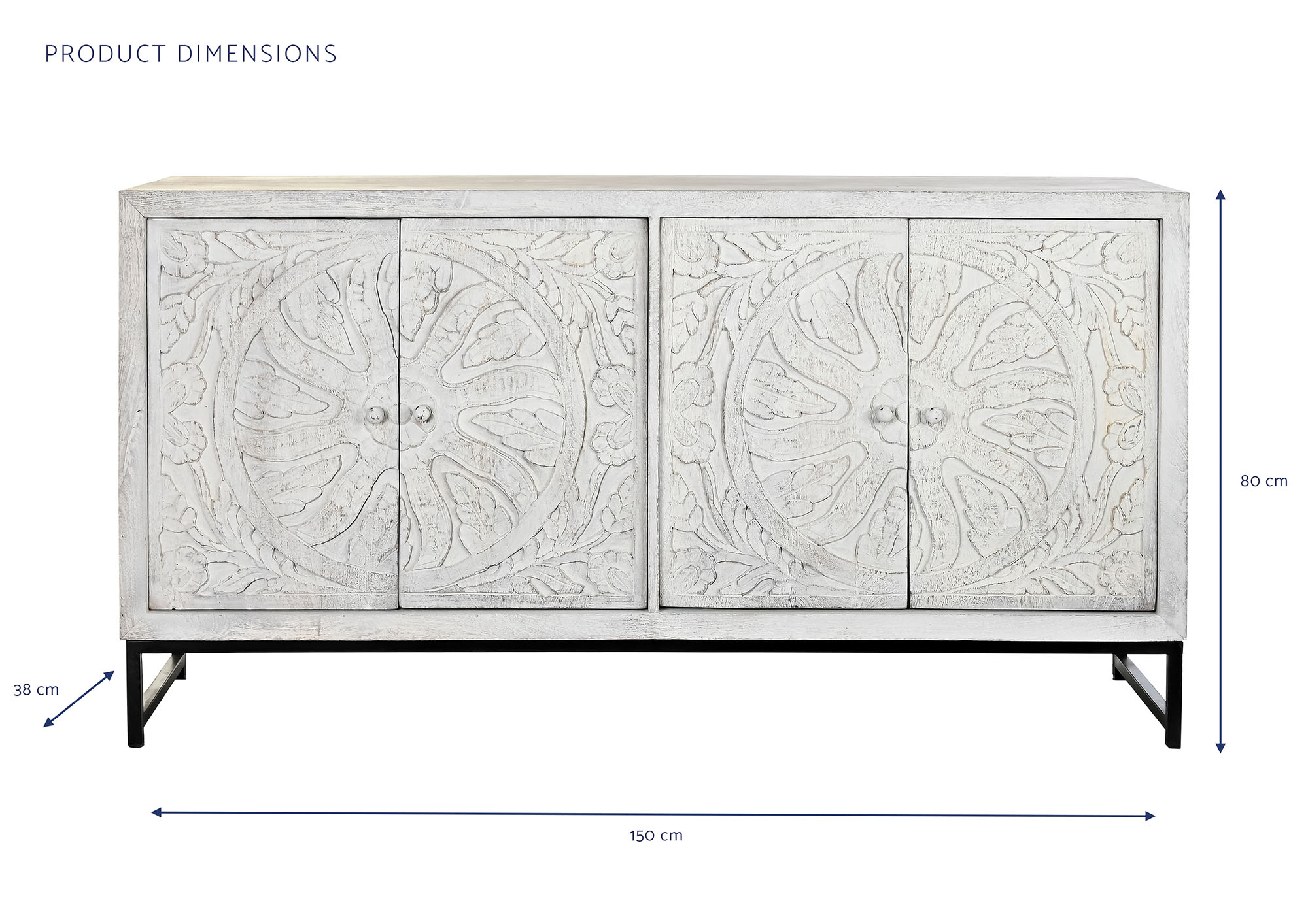 Buffet mango metal 150x38x80 mandala blanco