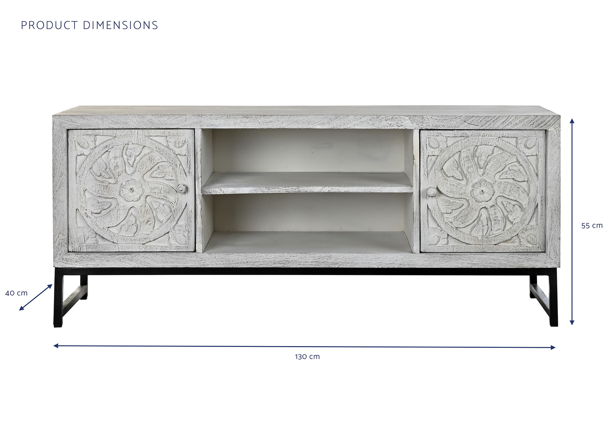 Mueble tv mango metal 130x40x55 mandala blanco