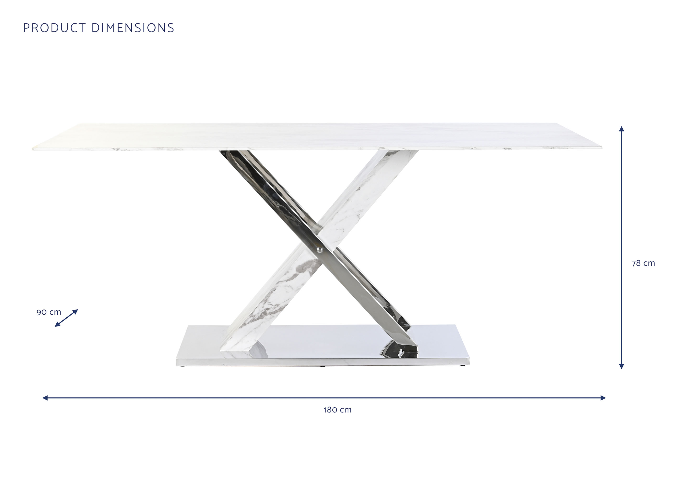 Mesa comedor acero cristal 180x90x78 simil marmol