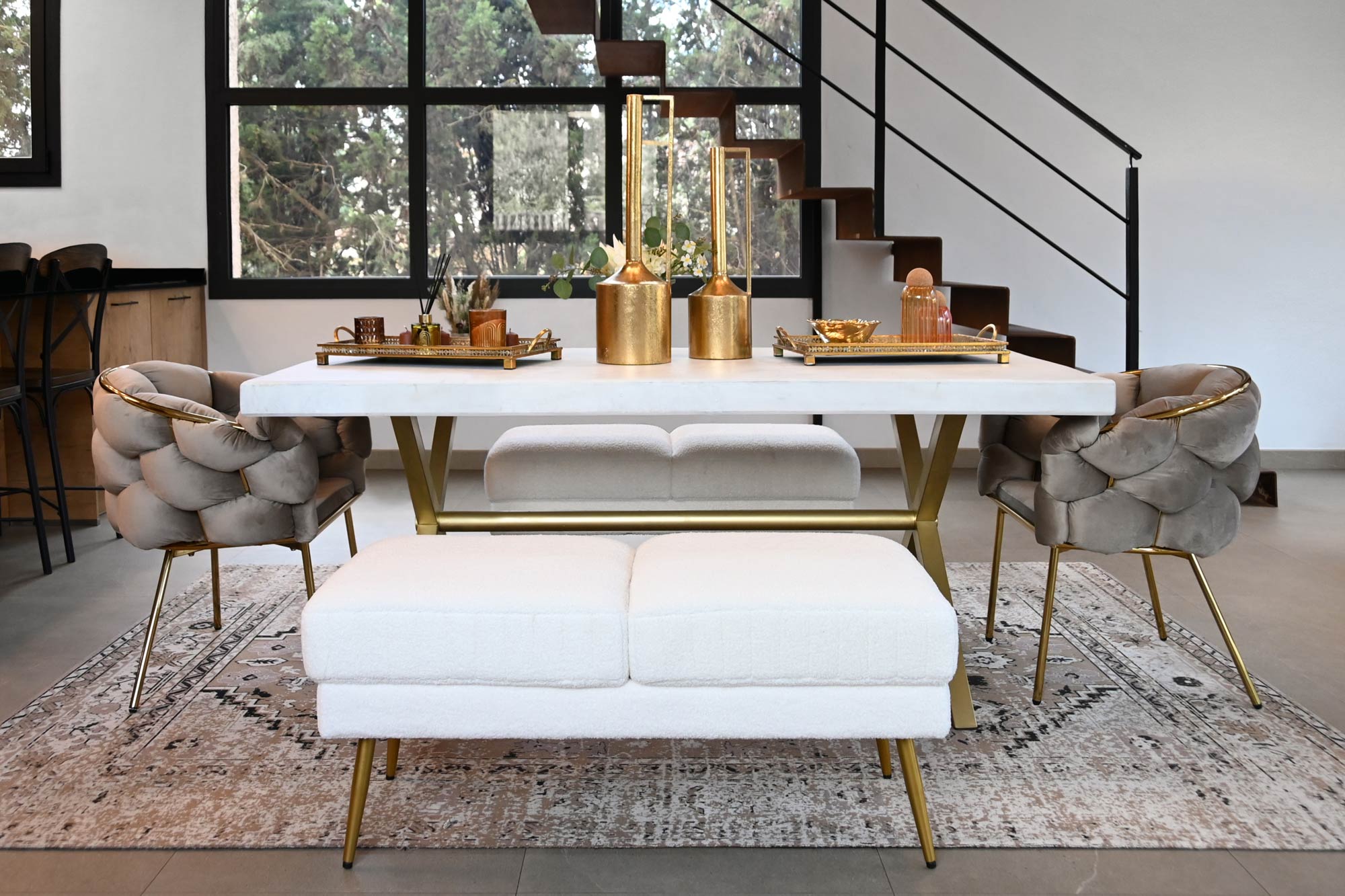 Mesa comedor mango laton 180x90x76 rombo blanco