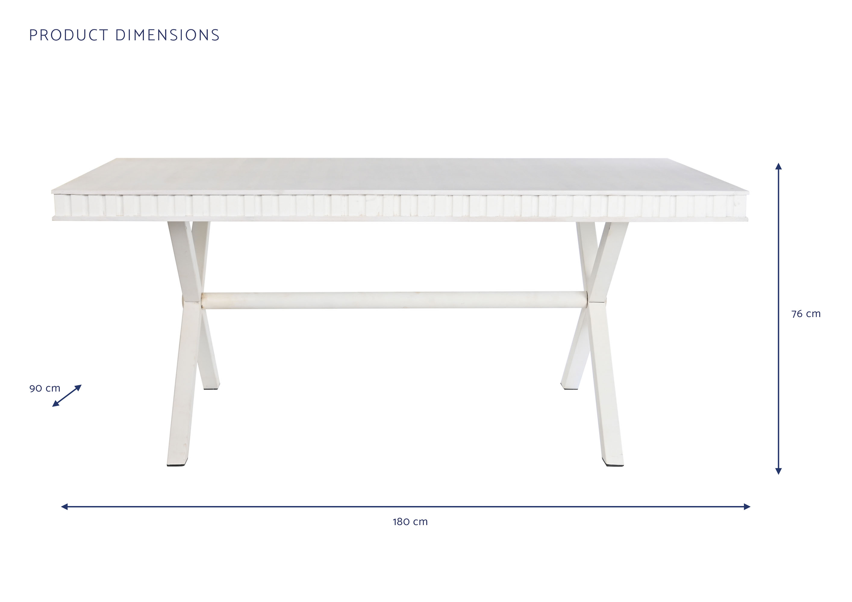 Mesa comedor mango metal 180x90x76 rombo blanco