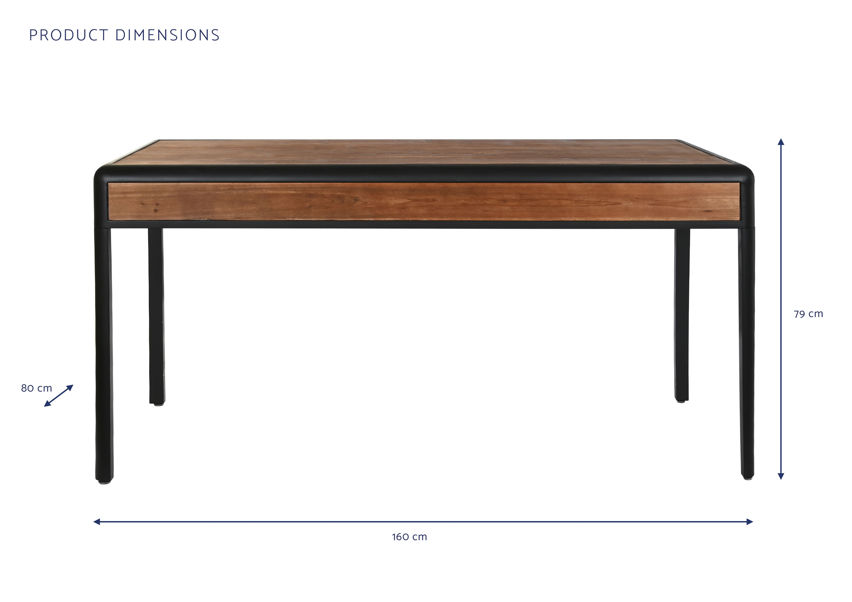 Mesa comedor abeto metal 160x80x79 marron oscuro