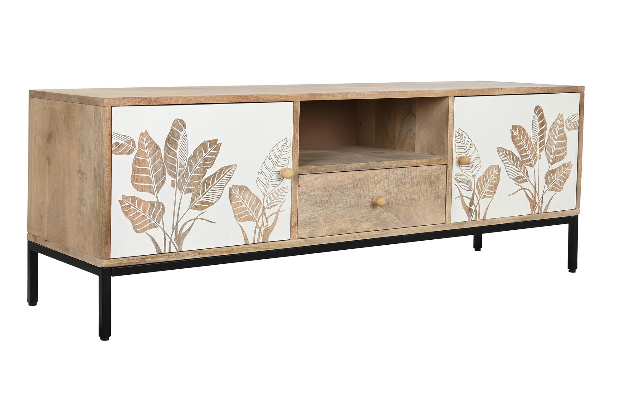 Mueble tv mango metal 140x40x50 hoja blanco
