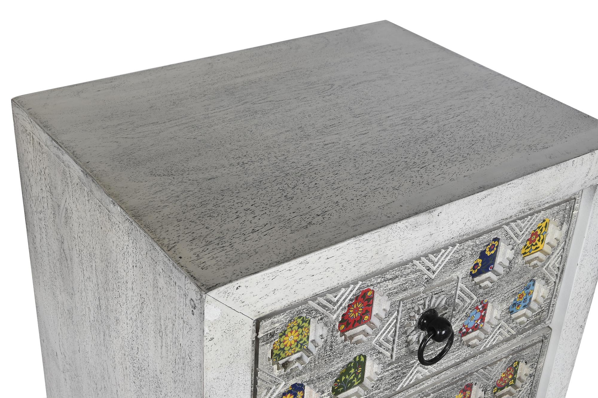 Chifonier mango ceramica 45x35x107 gris blanco