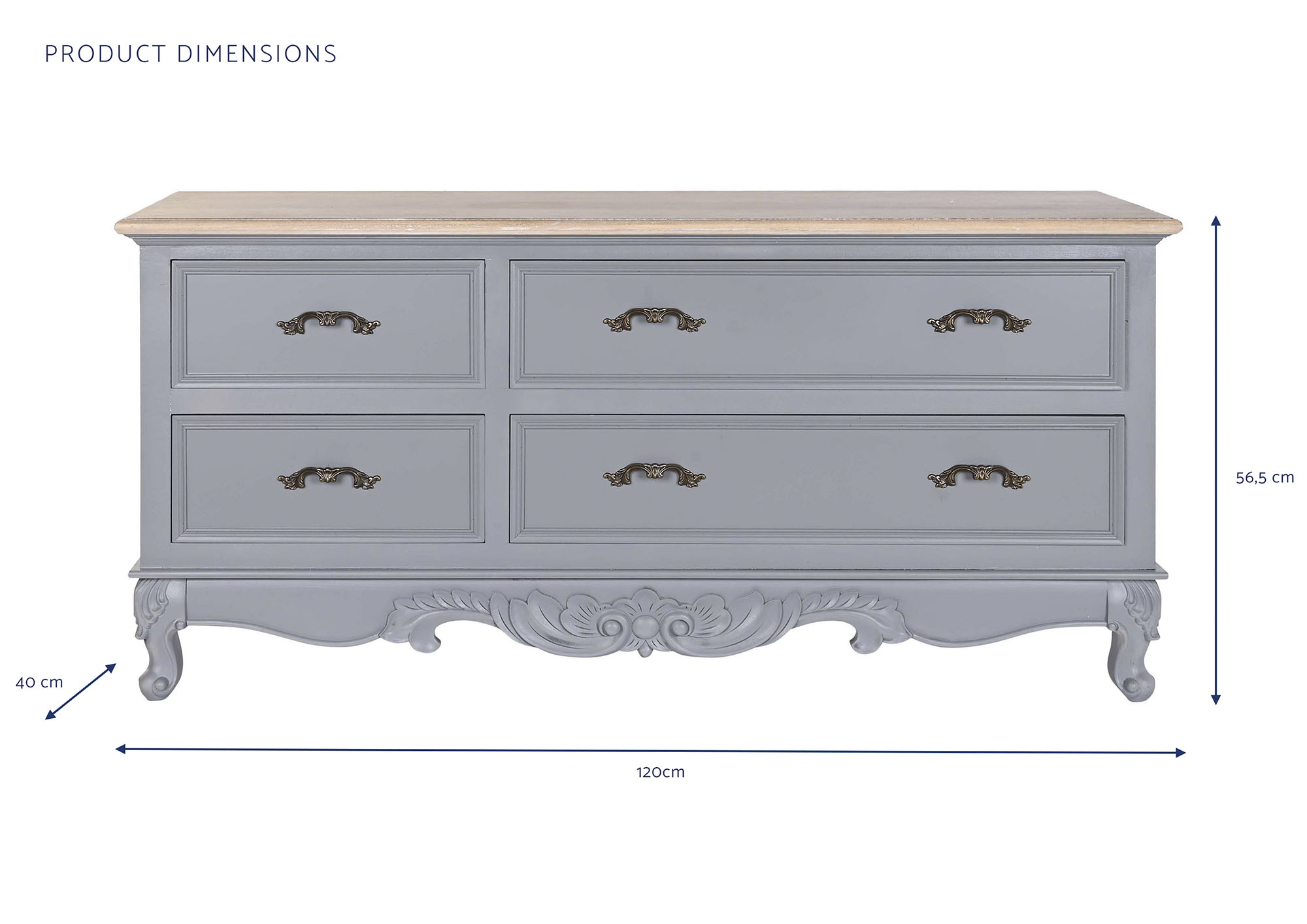 Mueble tv paulownia mdf 120x40x56,5 4 cajones gris