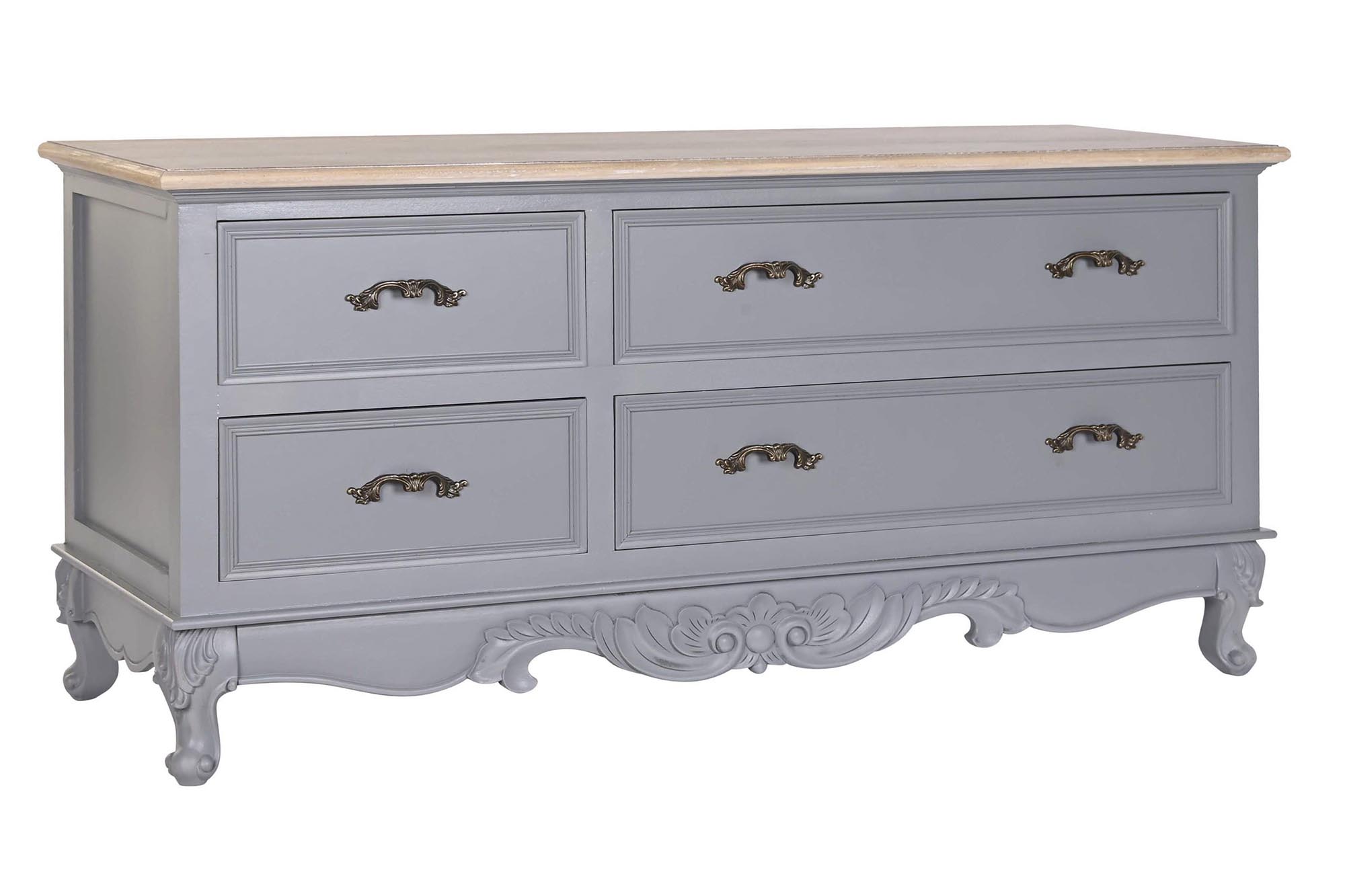 Mueble tv paulownia mdf 120x40x56,5 4 cajones gris
