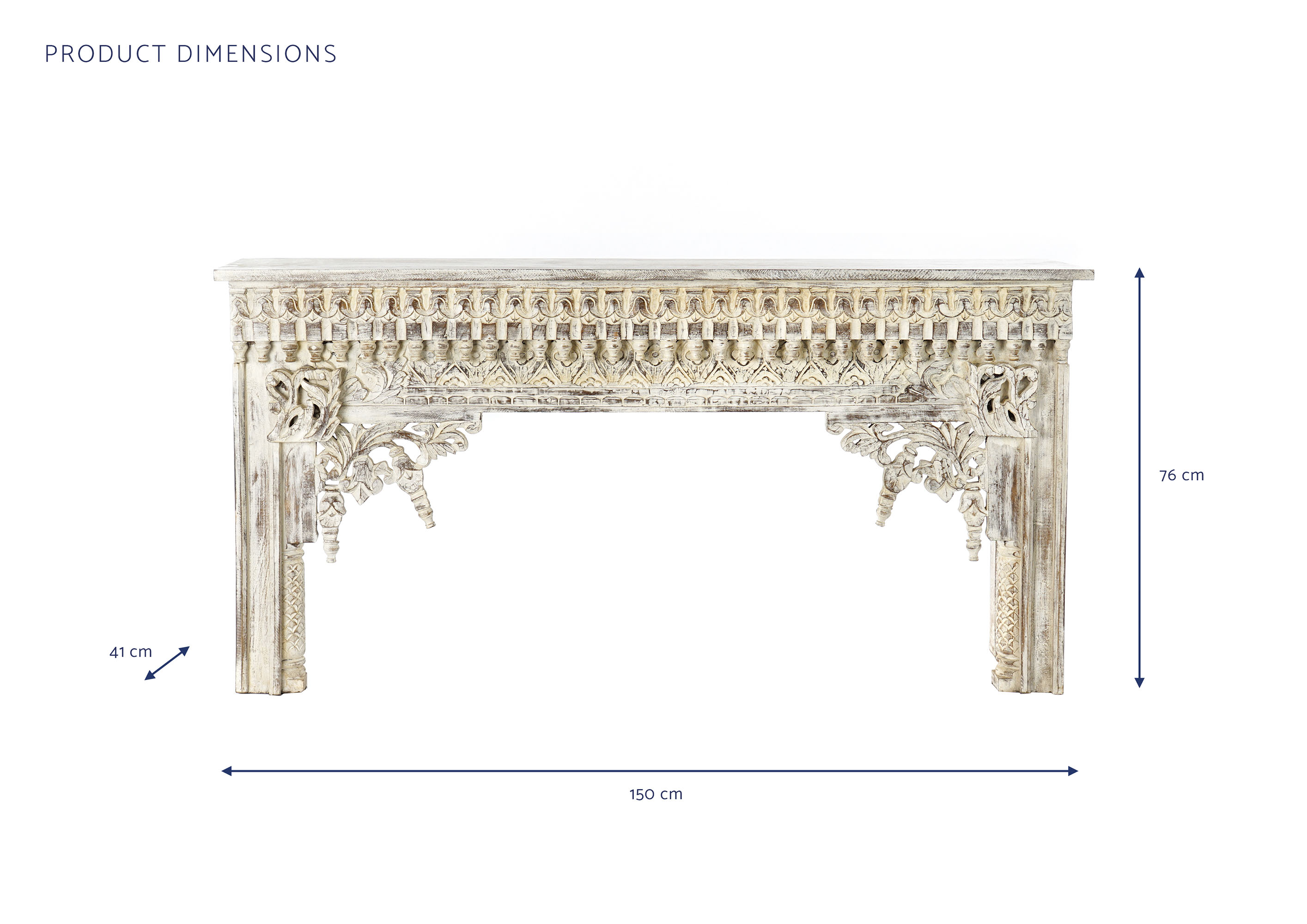 Consola mango 150x41x76 envejecido blanco