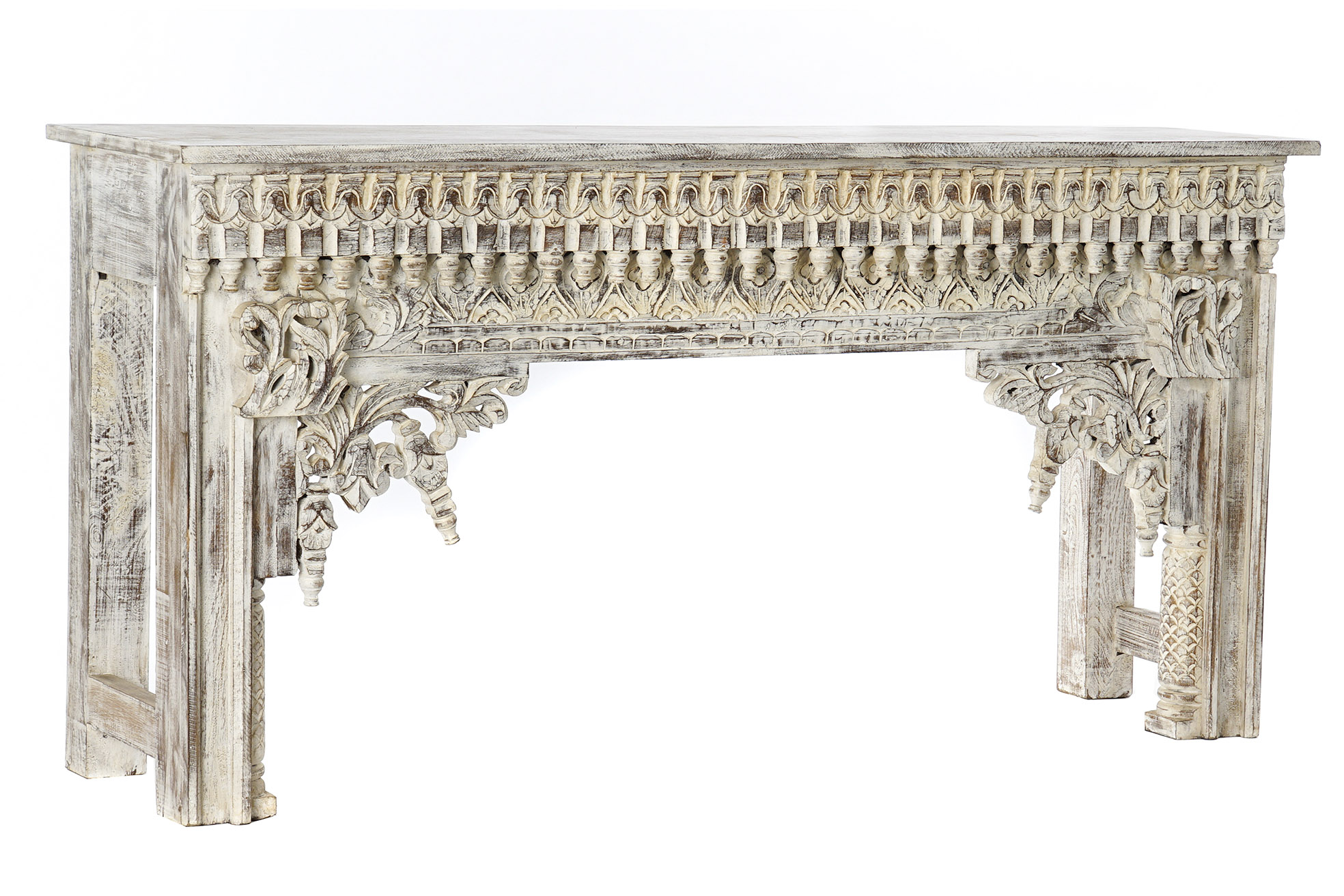 Consola mango 150x41x76 envejecido blanco