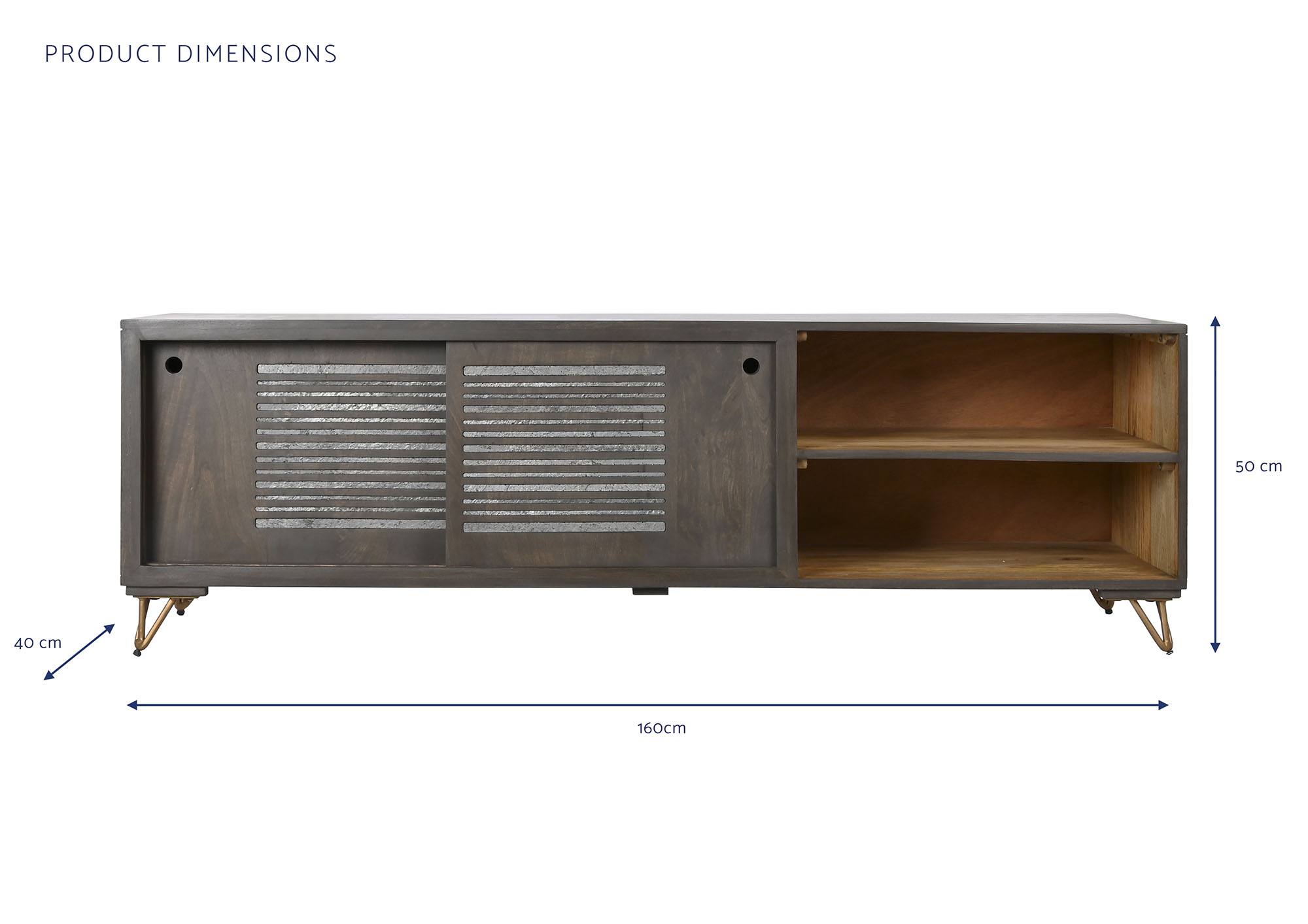 Mueble tv mango metal 160x40x50 marron