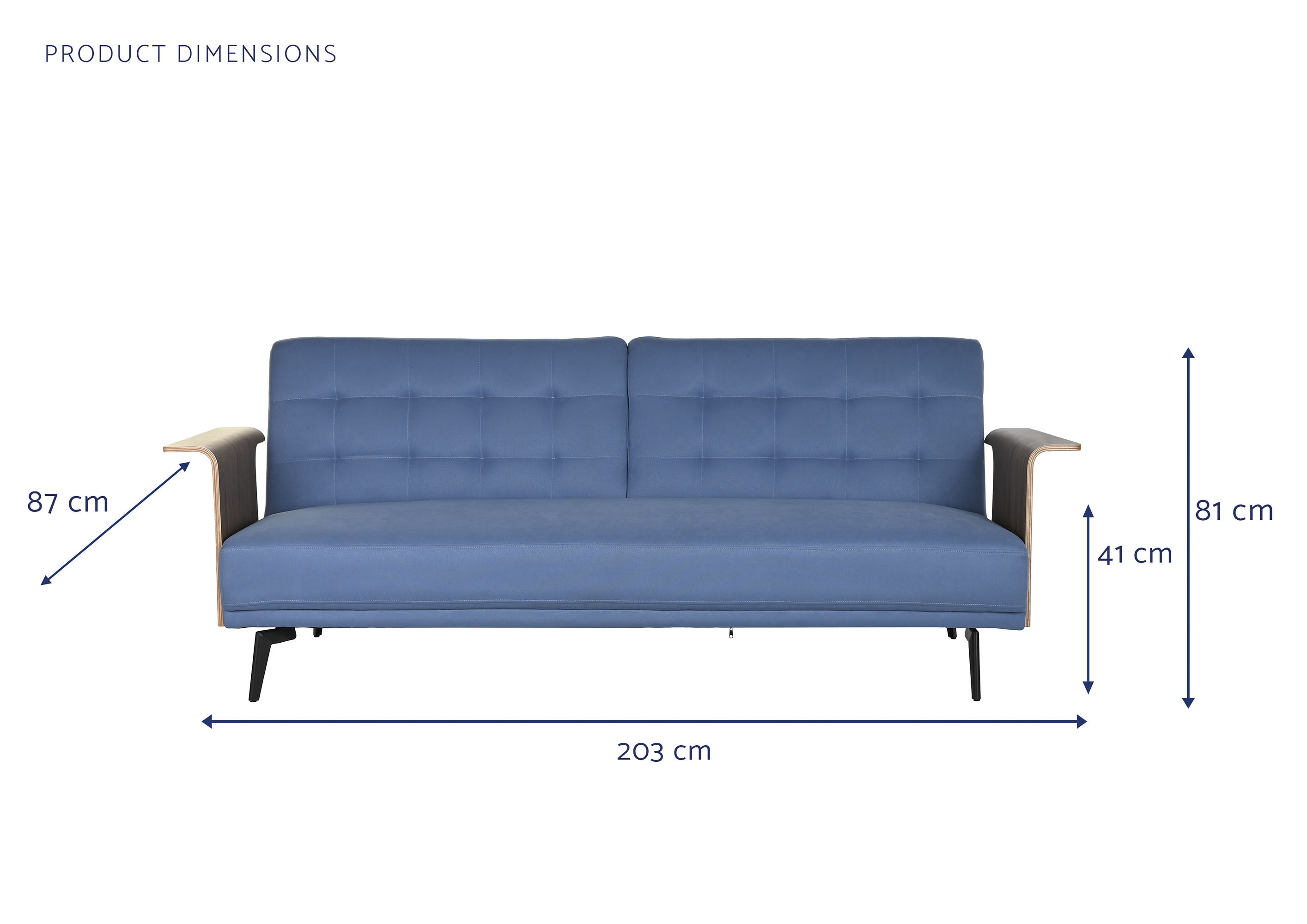 Sofa cama eucalipto metal 203x87x81 azul