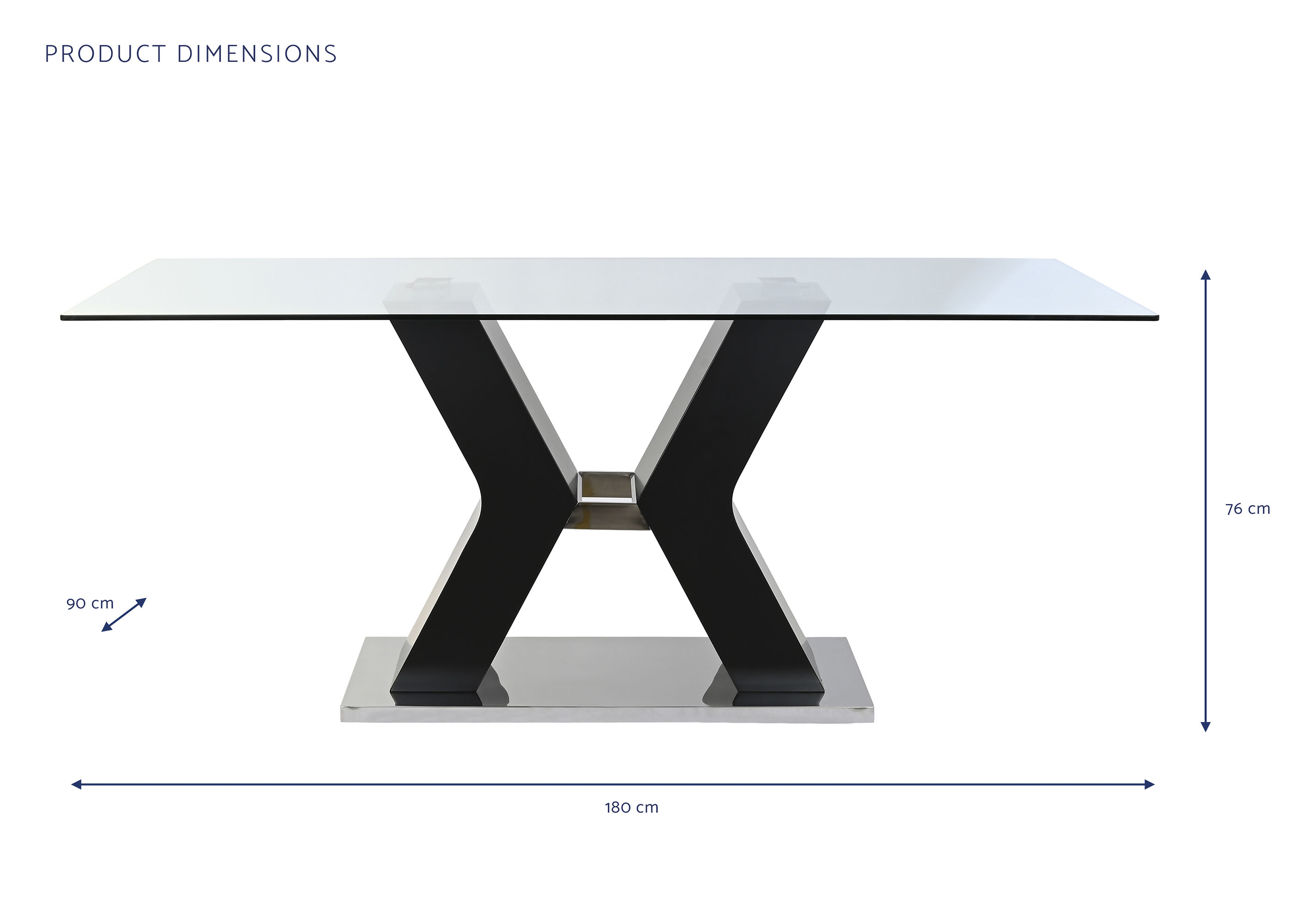 Mesa comedor cristal templado mdf 180x90x76 negro