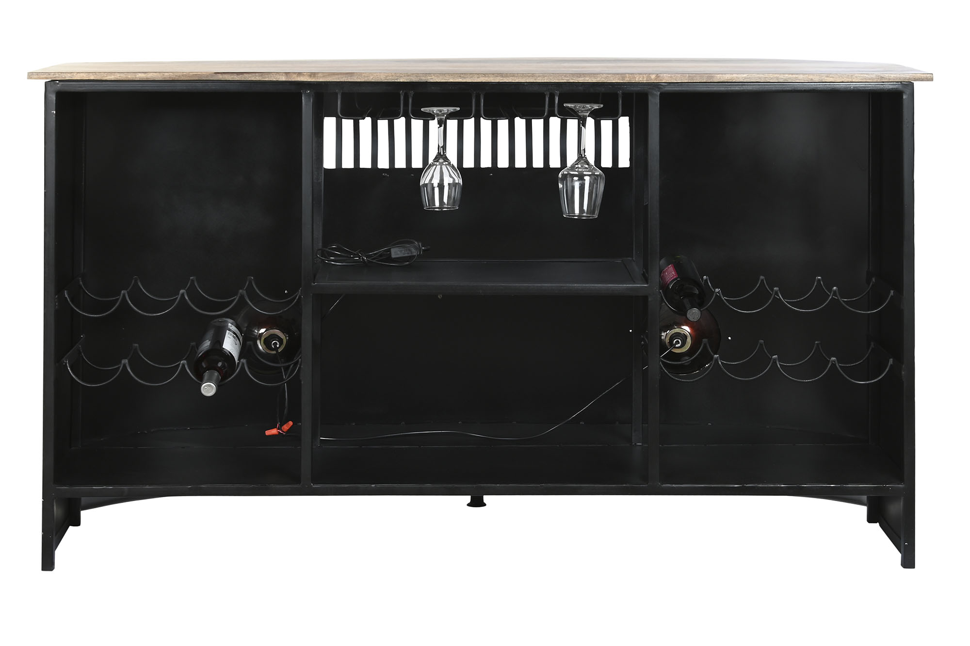 Mueble bar mango hierro 157x52x90 focos negro