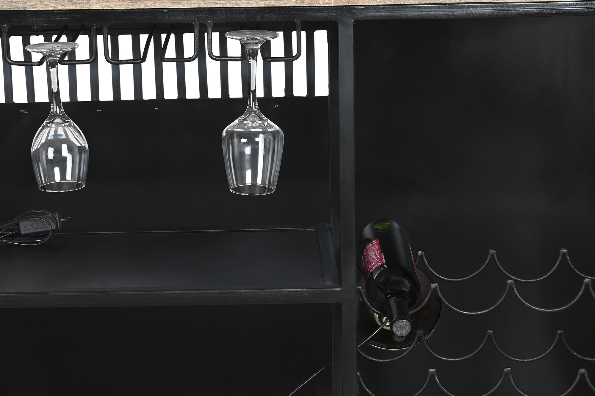 Mueble bar mango hierro 157x52x90 focos negro