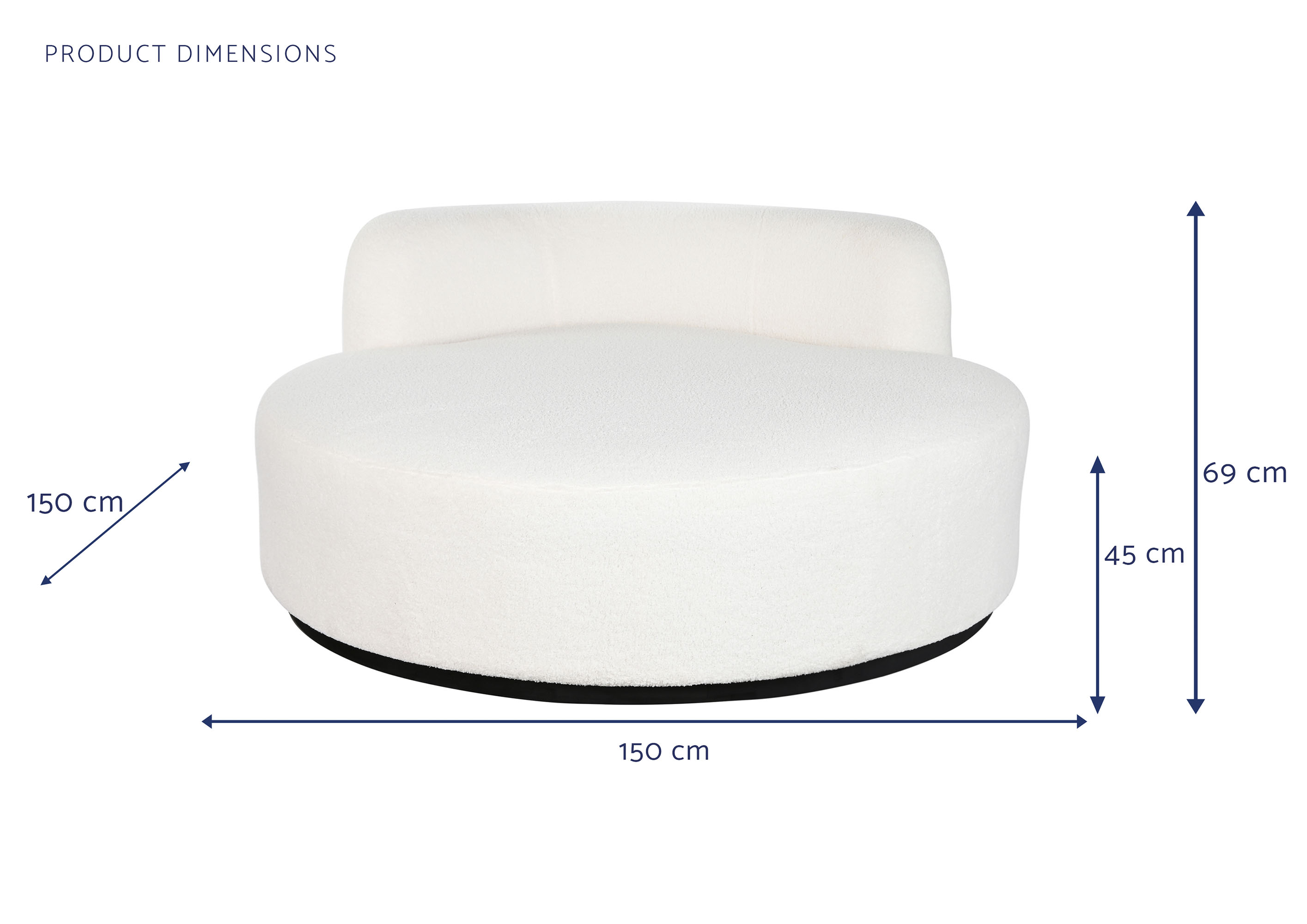 Sofa poliester 150x150x69 borreguito blanco
