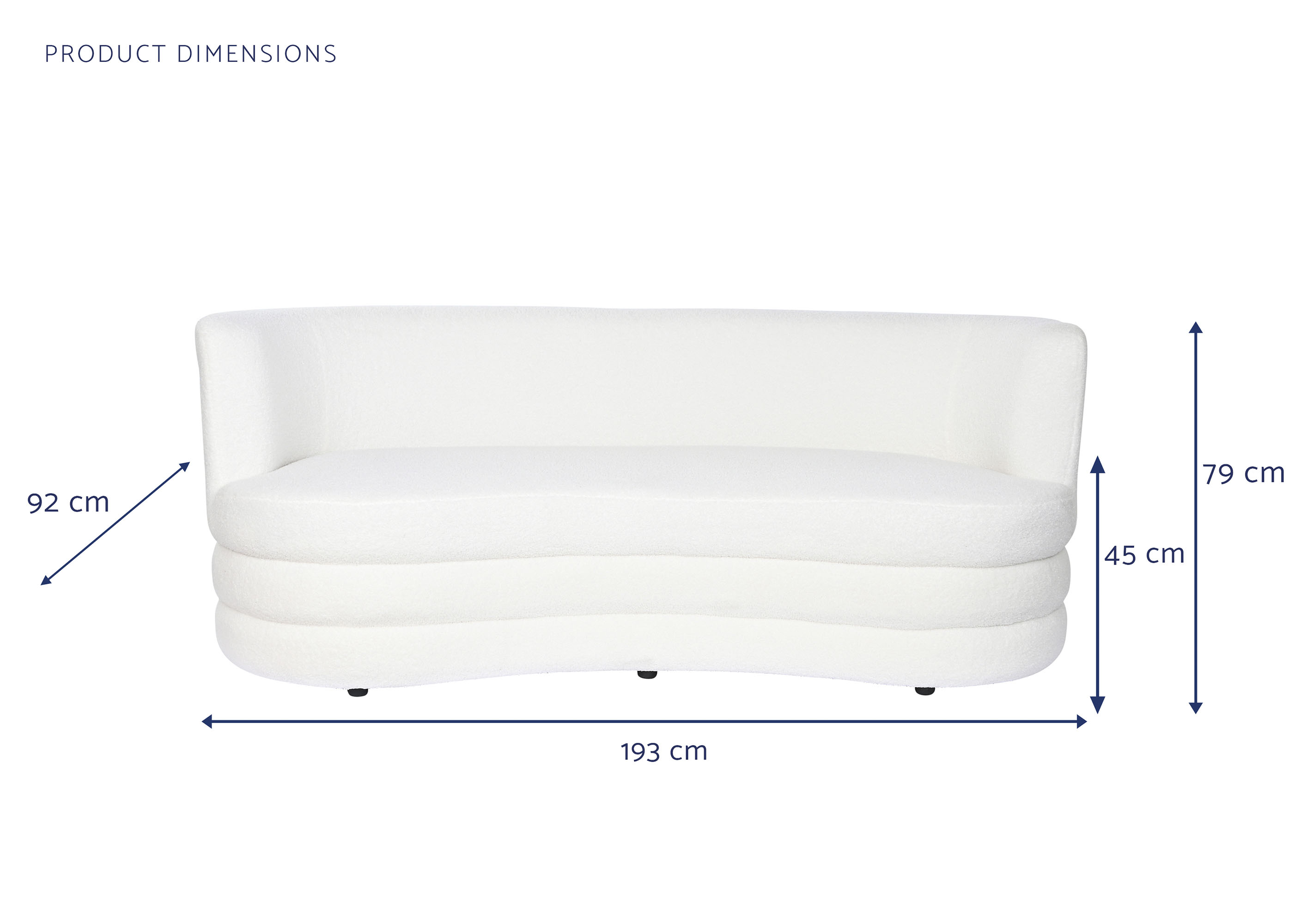 Sofa poliester 193x92x79 borreguito blanco