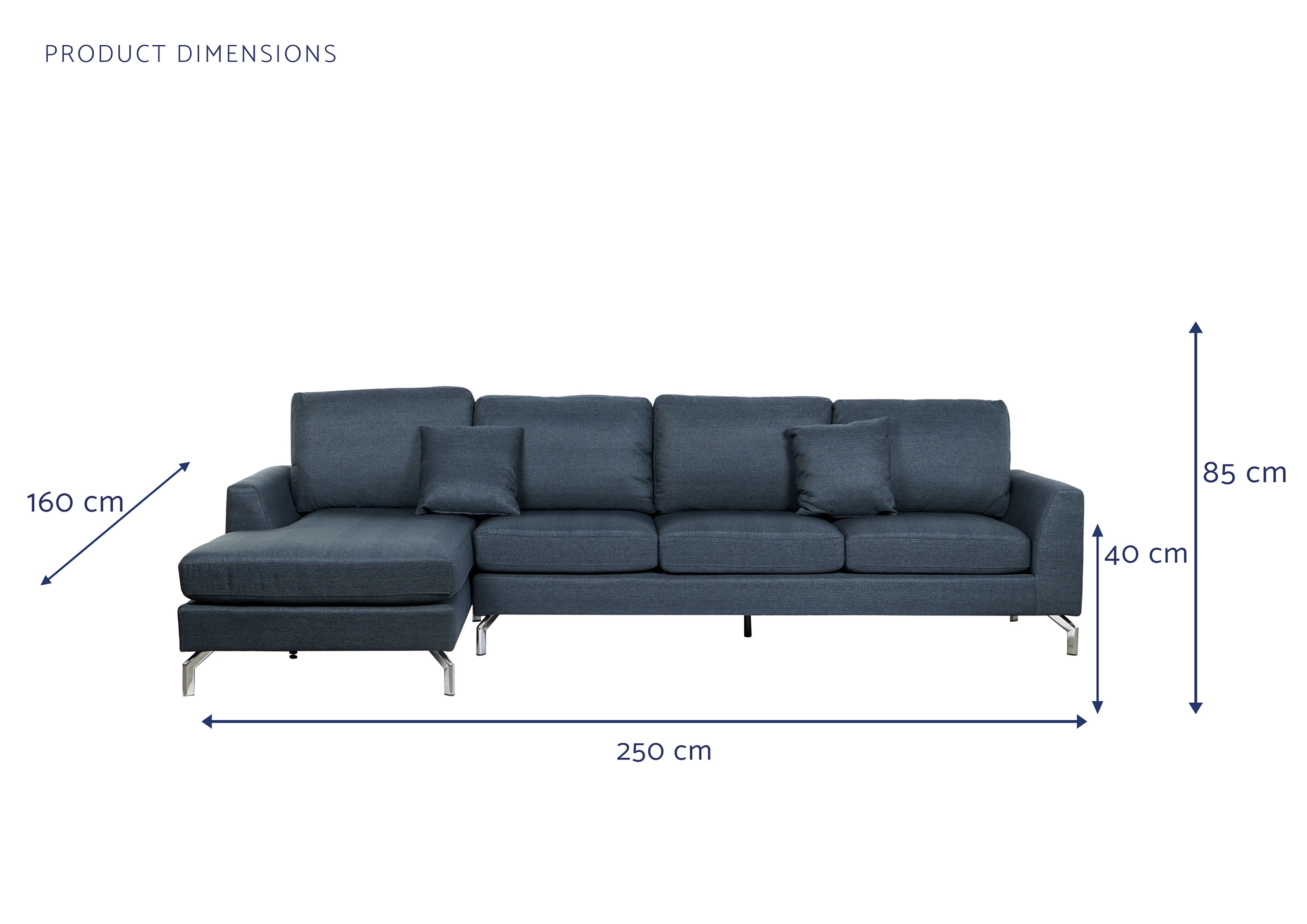 Sofa poliester metal 300x160x85 azul