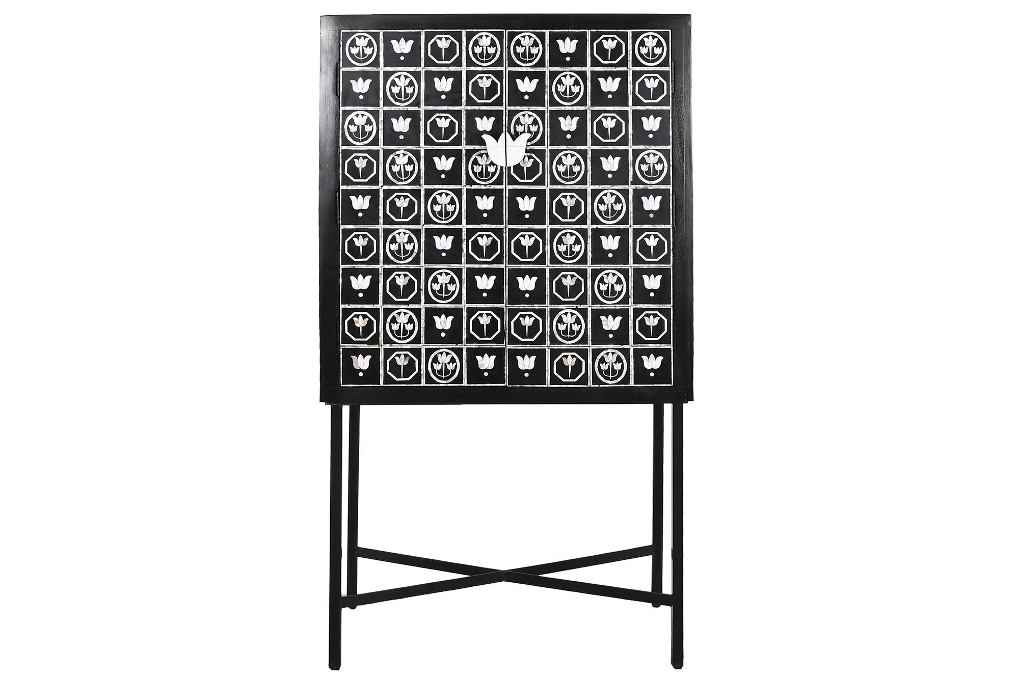 Mueble bar hueso hierro 80x40x153 taracea bicolor
